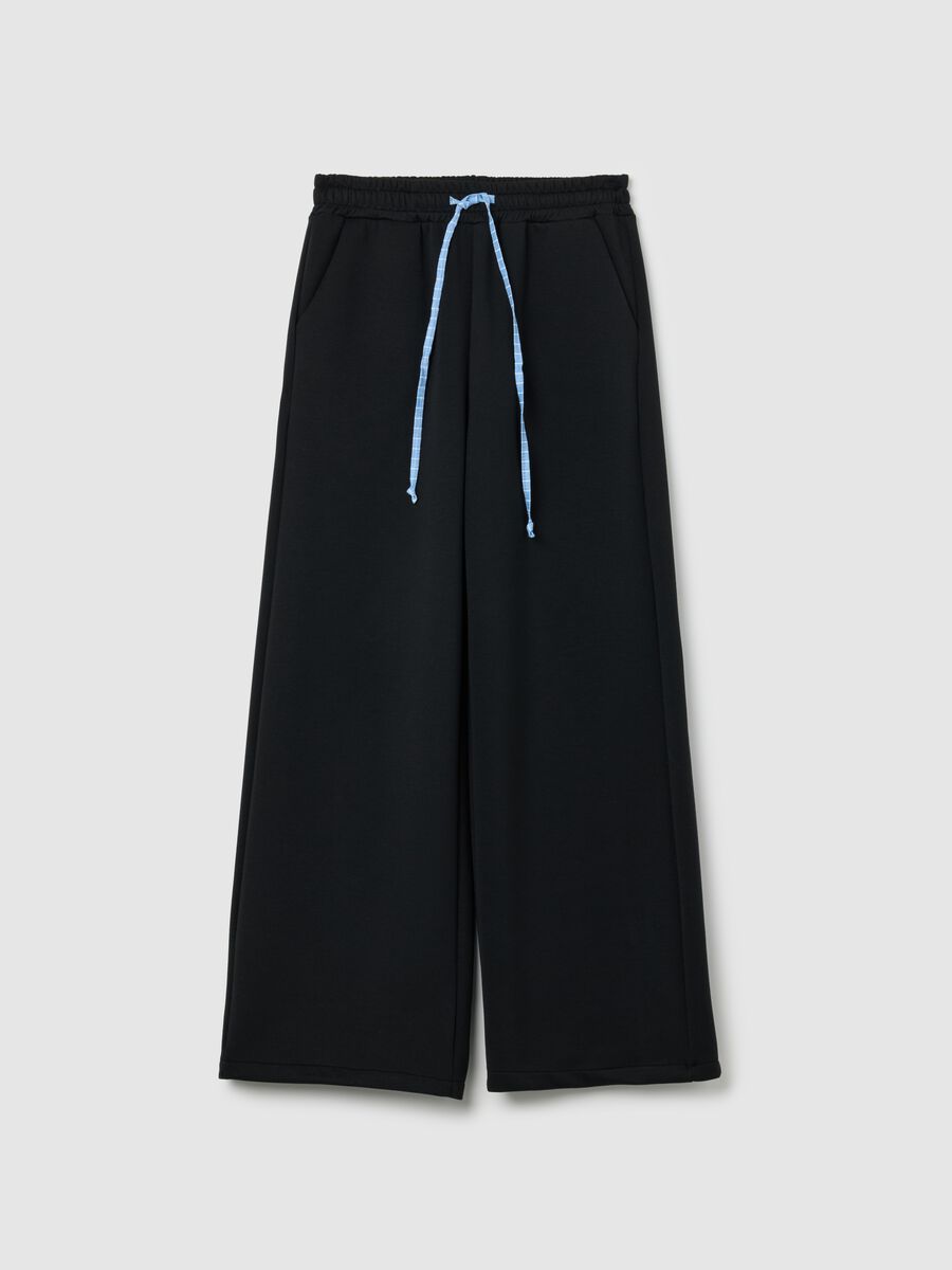 Black palazzo trousers with drawstring_4