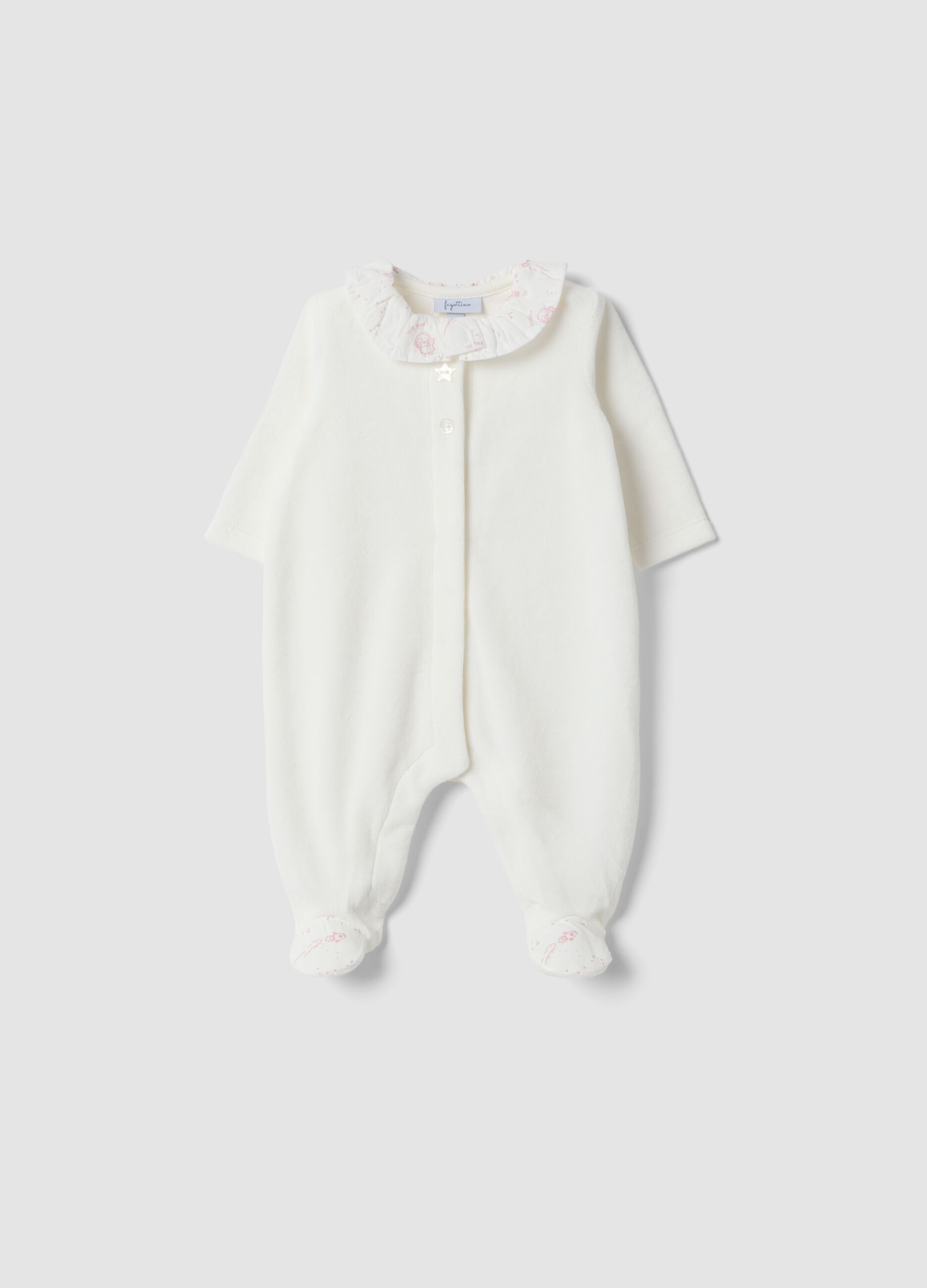Tutina bianca in misto cotone organico con colletto