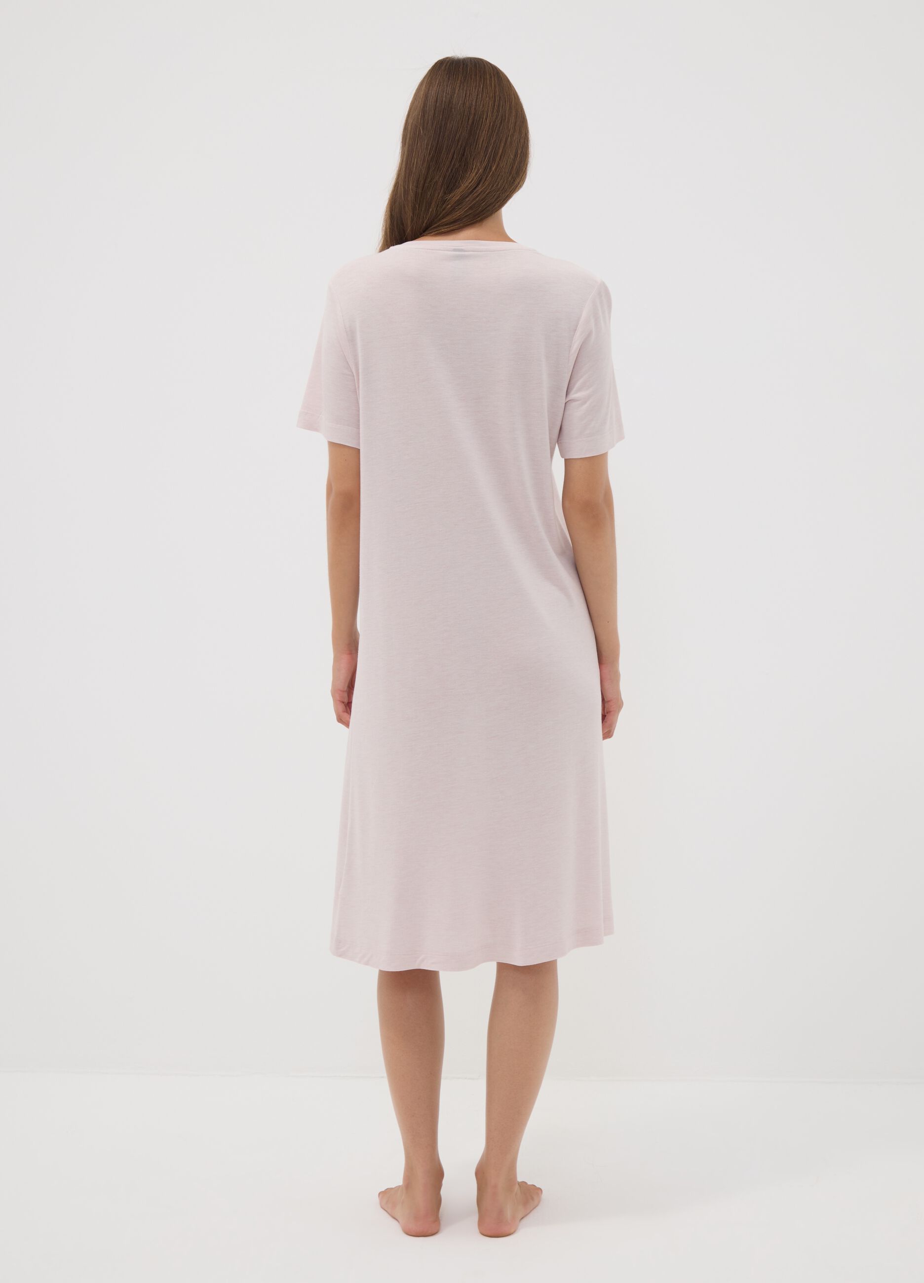 Pink pure viscose V-neck nightdress