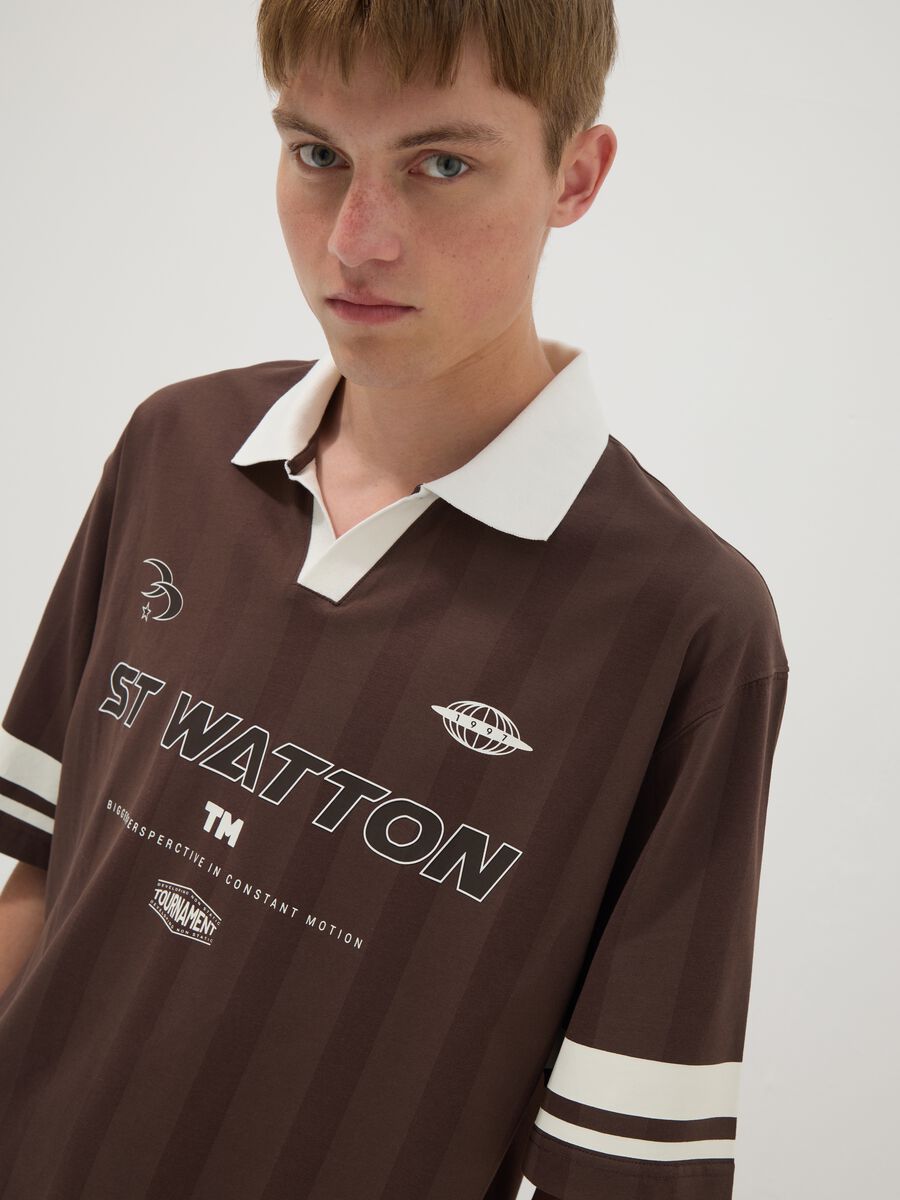 Brown pure cotton polo shirt with classic collar_2