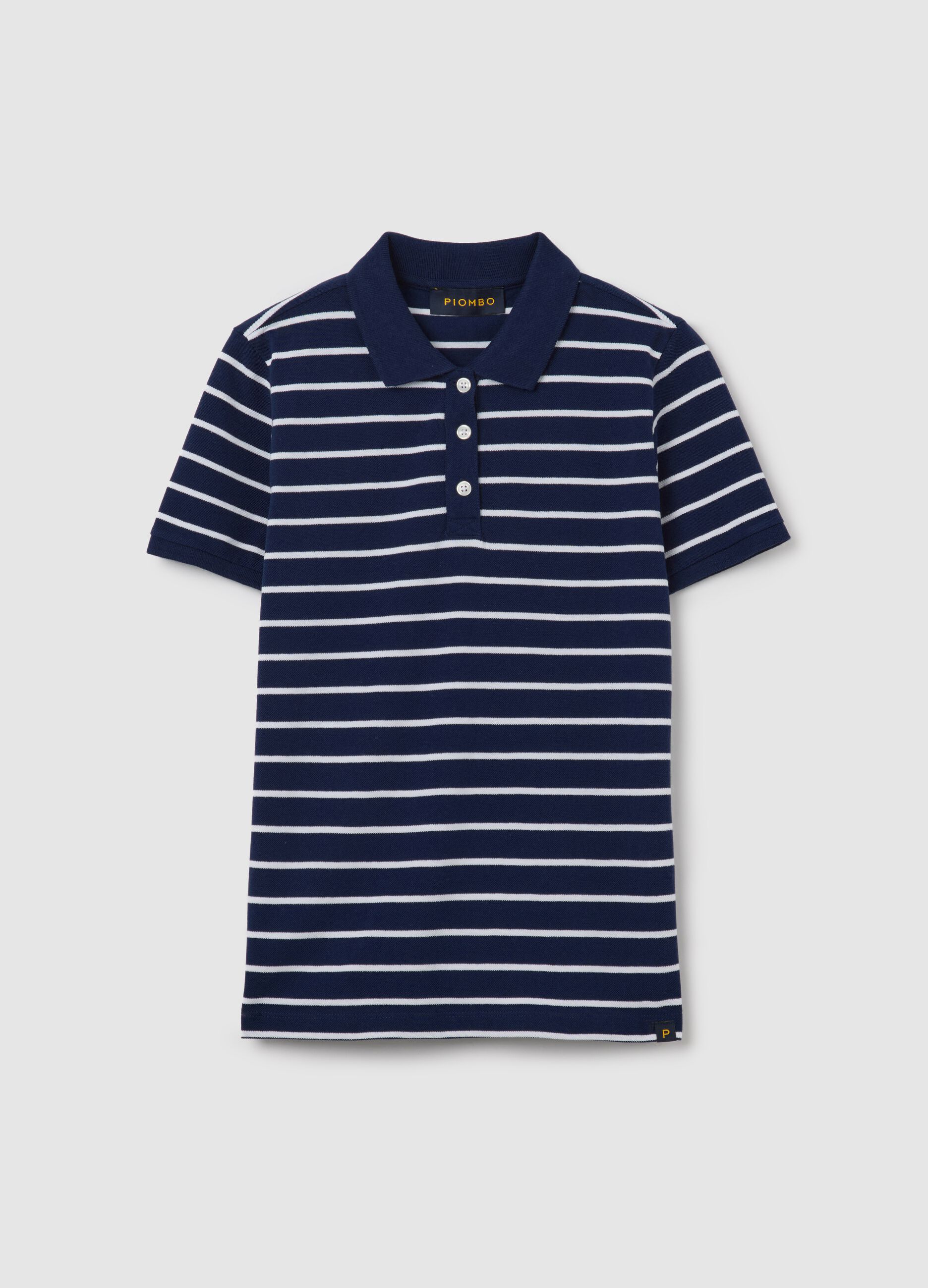 Blue and white striped polo shirt in piquet