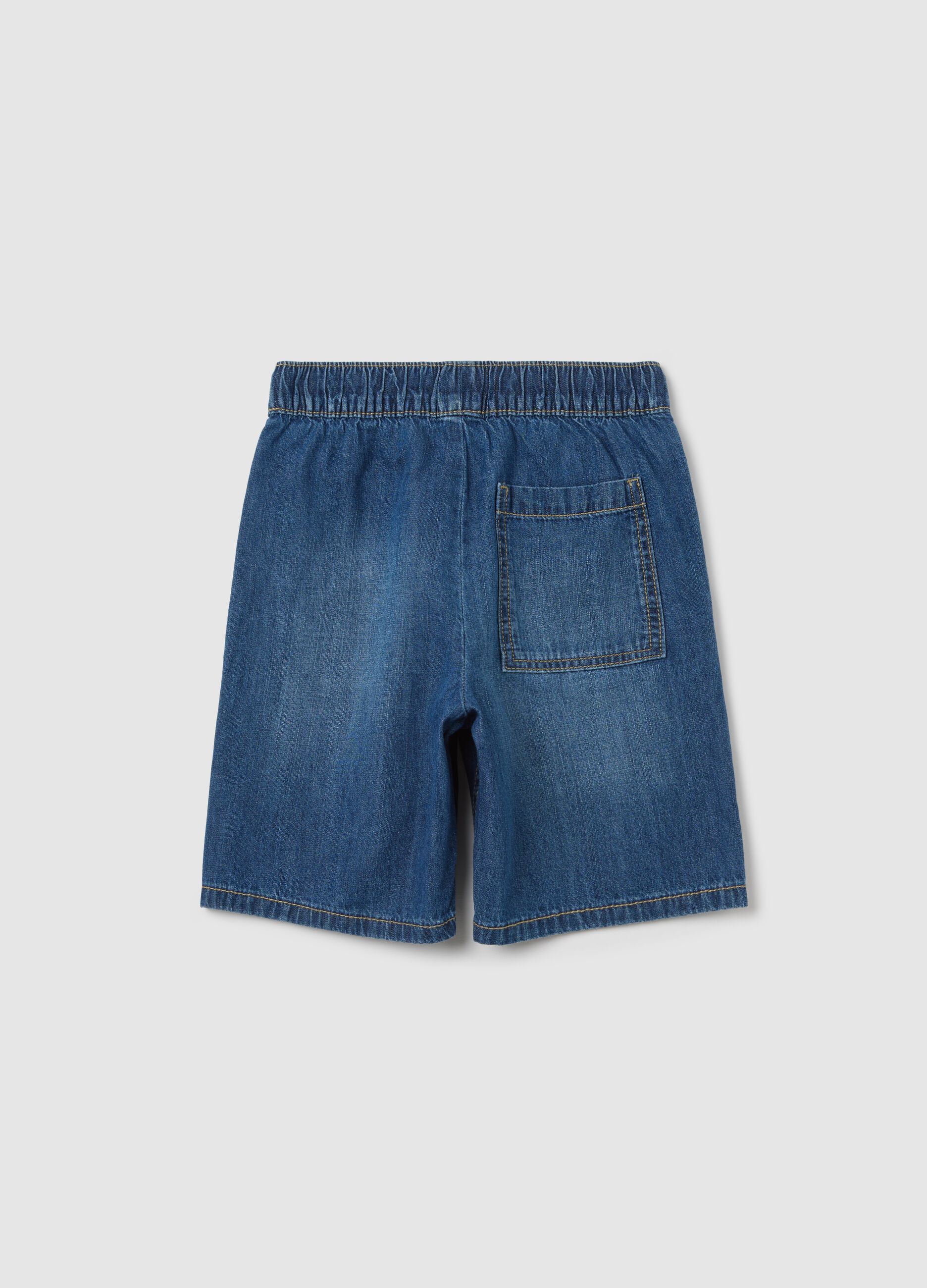 Denim Bermuda joggers with pockets and drawstring