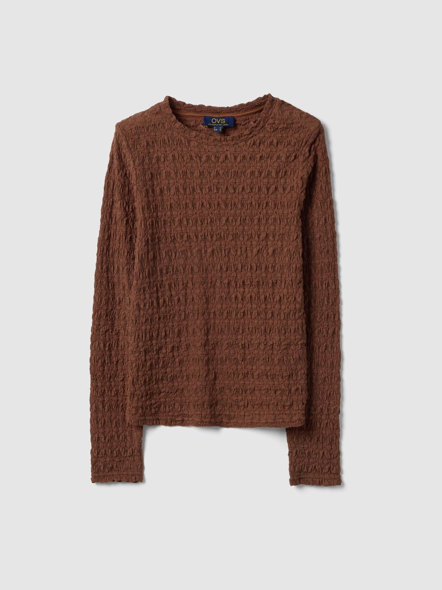 Brown cotton and viscose blend sweater regular fit with knit texture_0