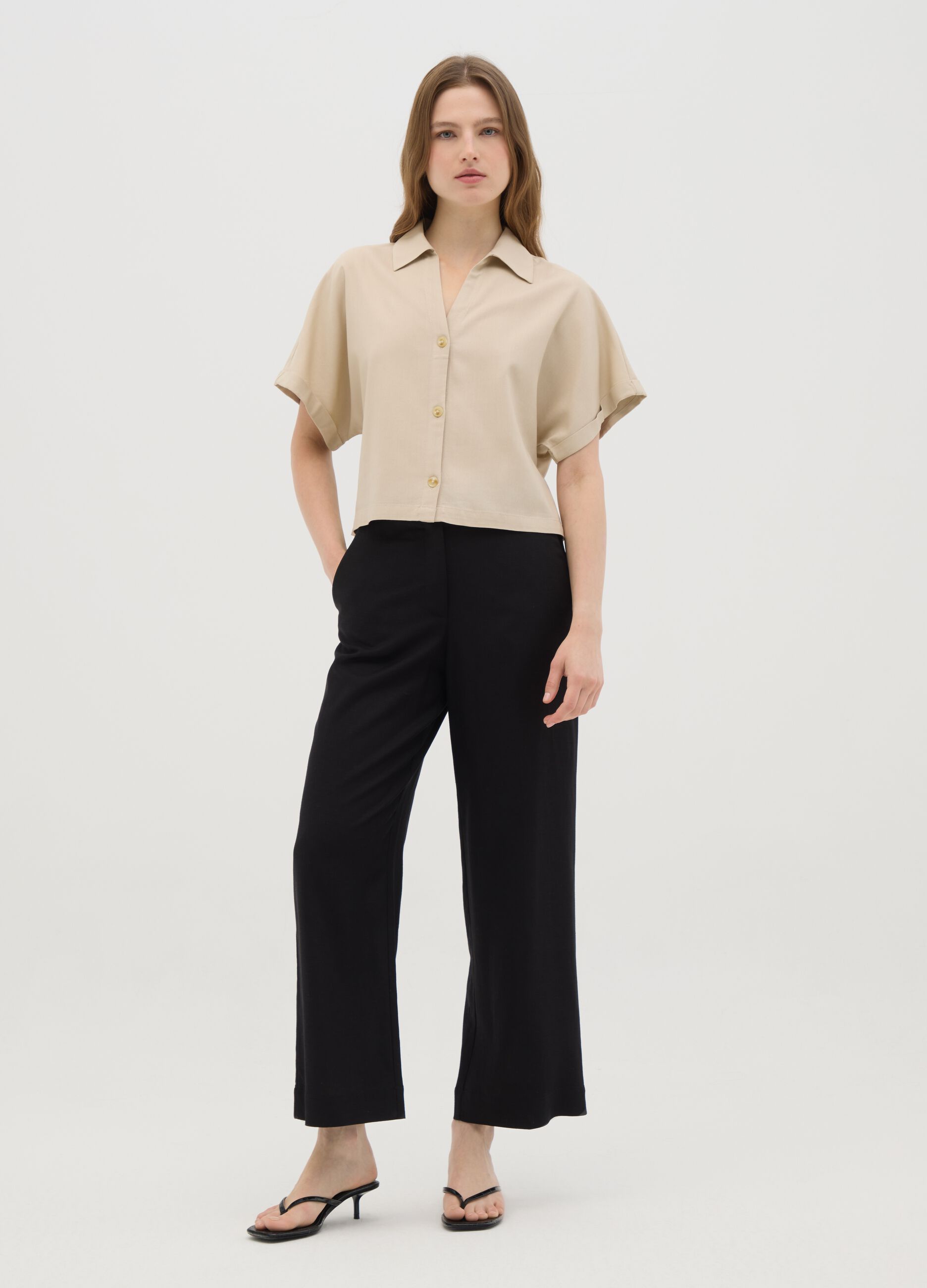 Women's beige viscose blend regular fit shirt