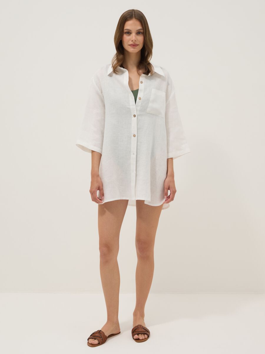 Long white pure linen beach cover-up_0