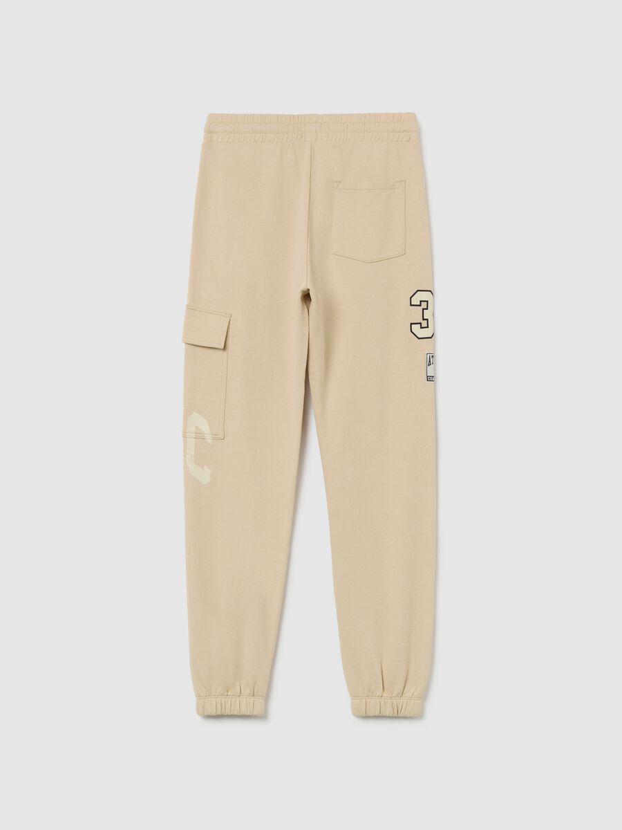 Boy's beige regular fit pure cotton joggers_1
