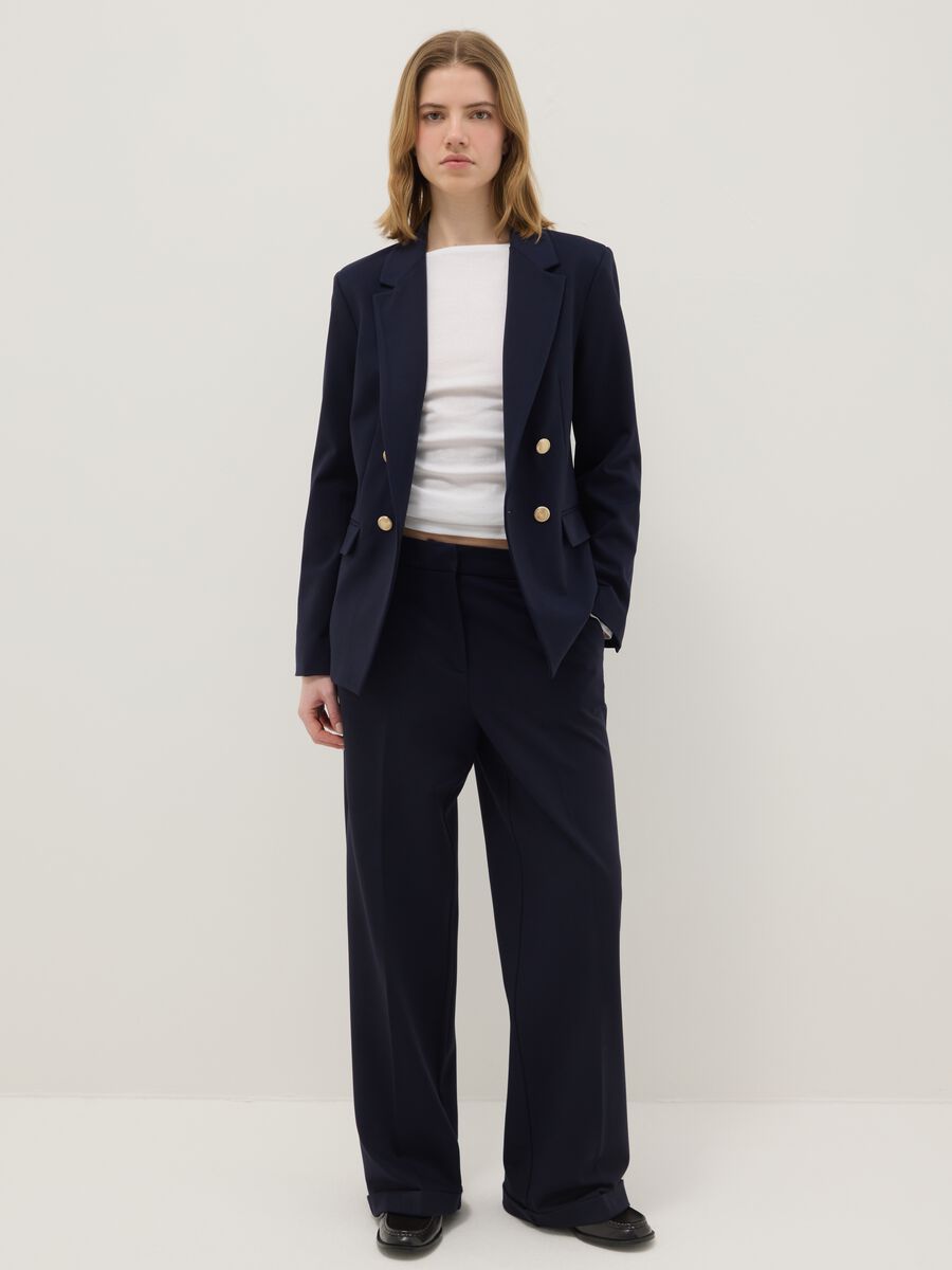 Blue Slim Fit Stretch Blazer with Buttons_1