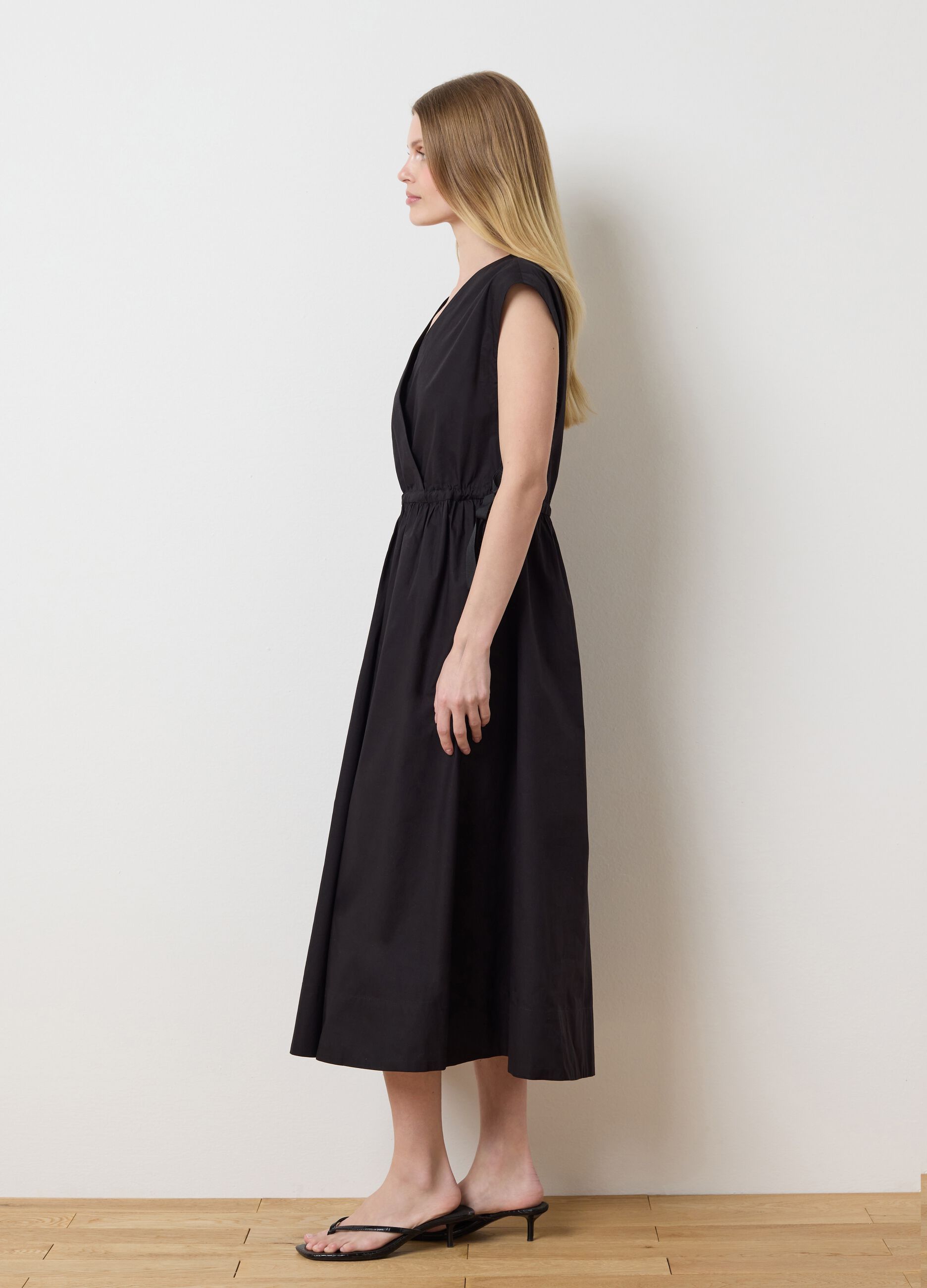 Vestito lungo da donna in puro cotone nero regular fit 