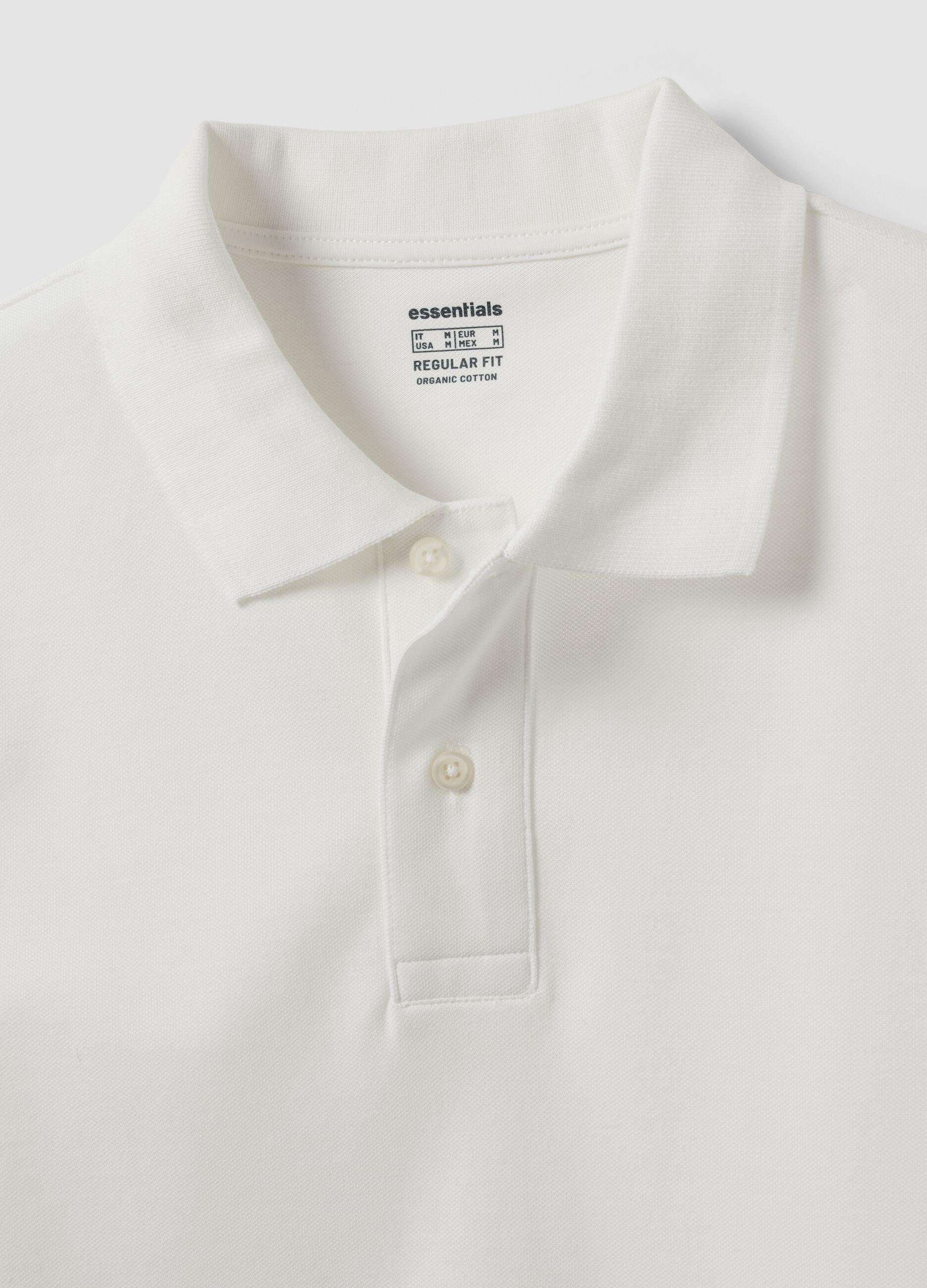 White long-sleeve polo in pure organic cotton piqu&eacute;, regular fit
