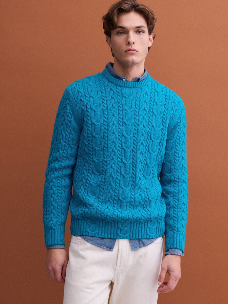 Maglia azzurra girocollo in misto lana con lavorazione jacquard_0