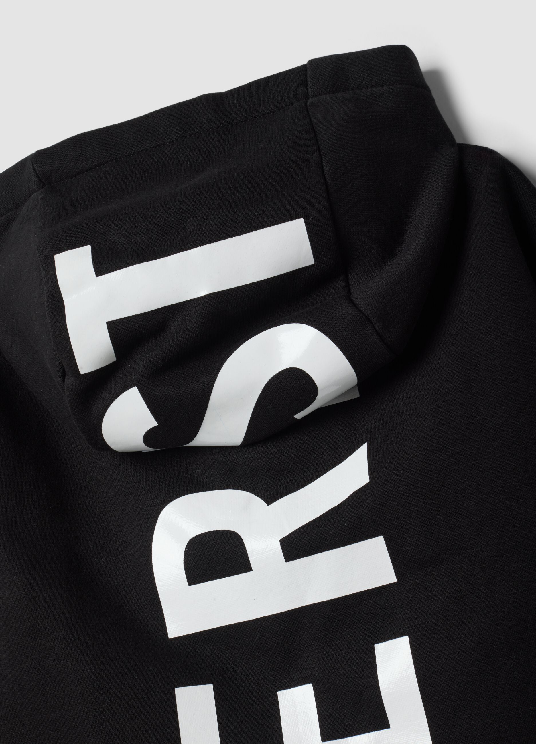 Black cotton-blend hooded zip hoodie