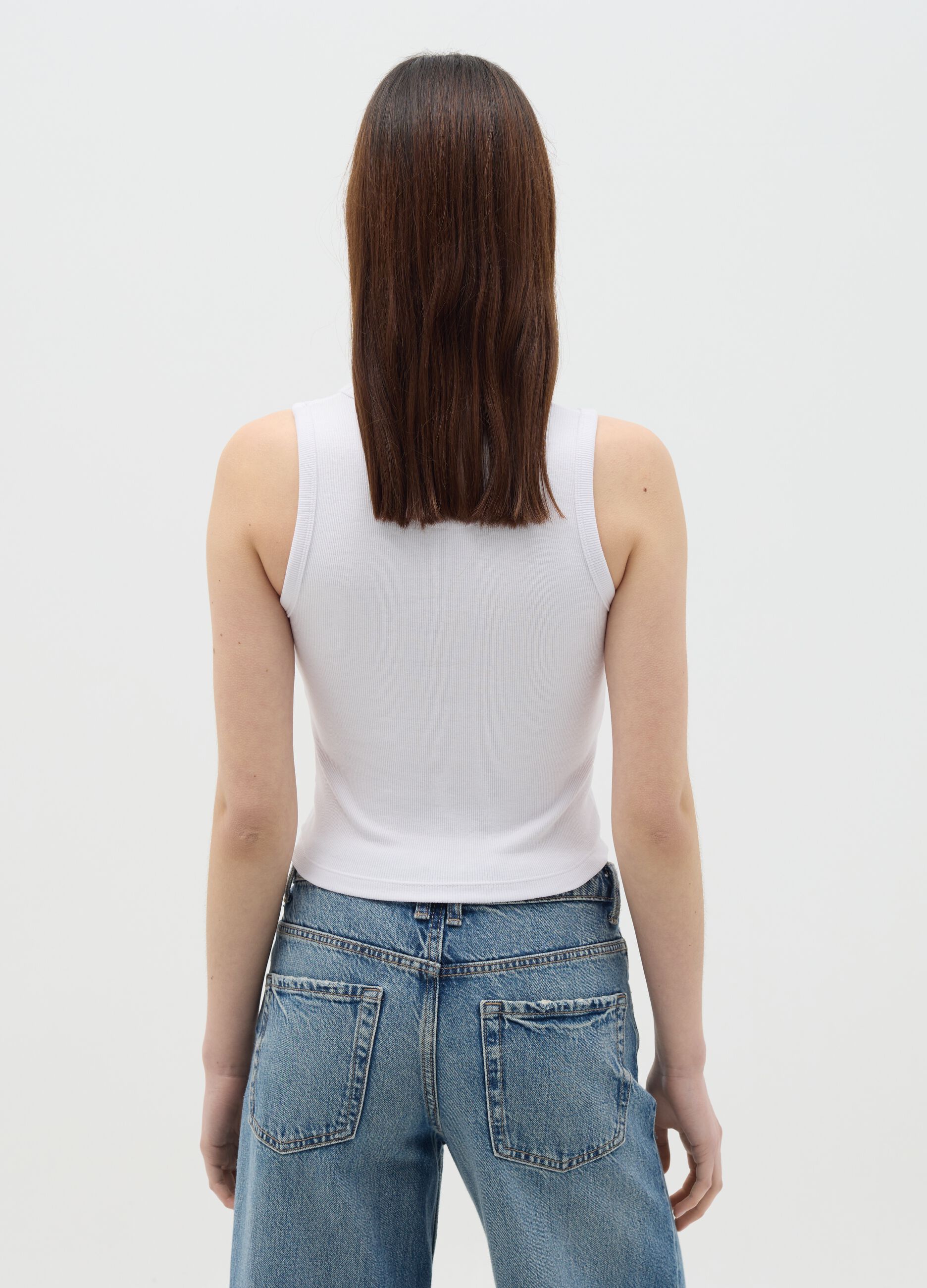 White ribbed tank top with "I love Cowboys" print
