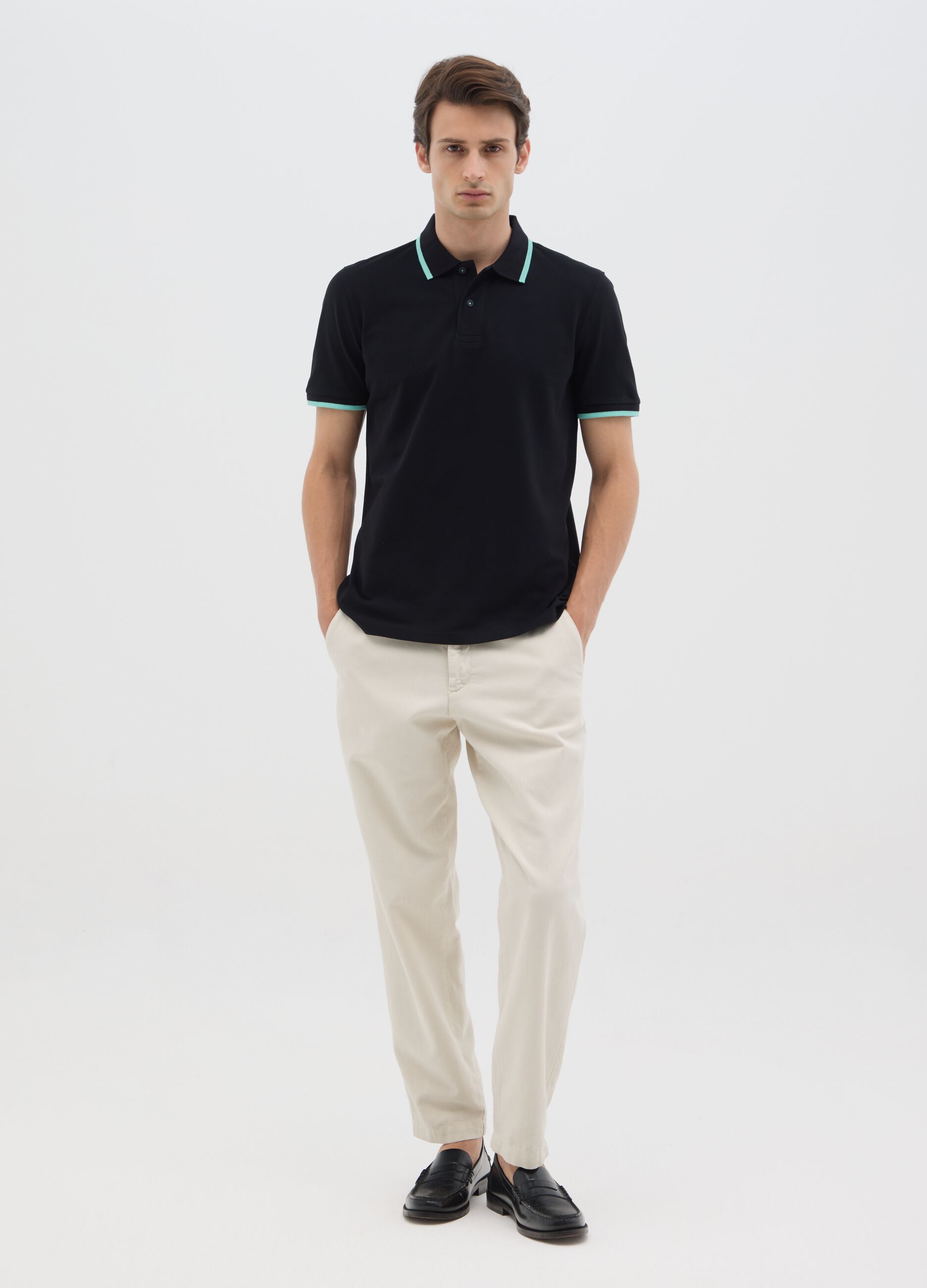 Polo da uomo in cotone nero regular fit