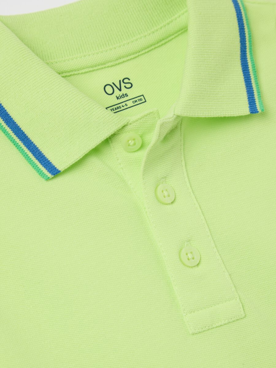 Cotton polo shirt with striped trims_2