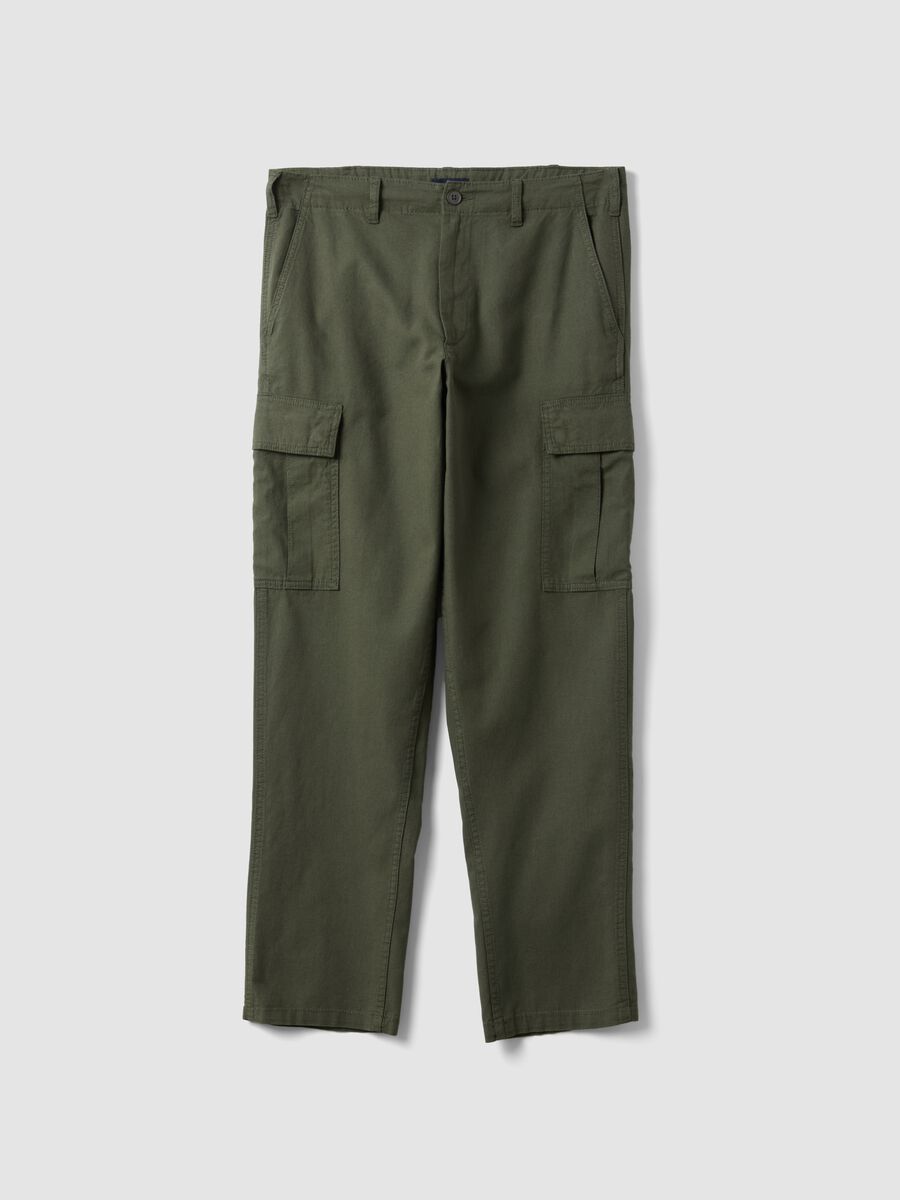 Green regular-fit linen and cotton-blend cargo trousers_4