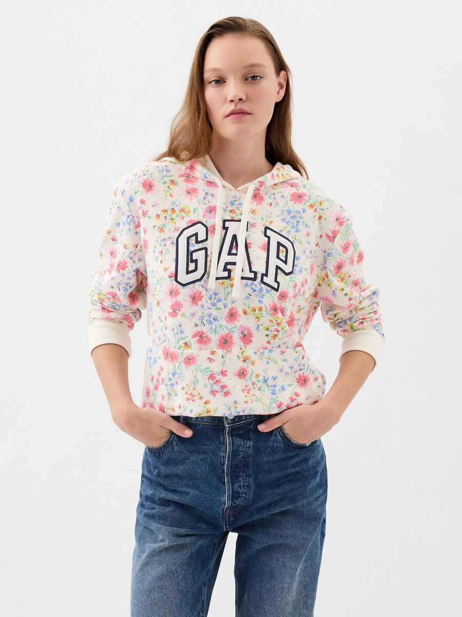 Floral sweatshirt with hood and logo embroidery_1