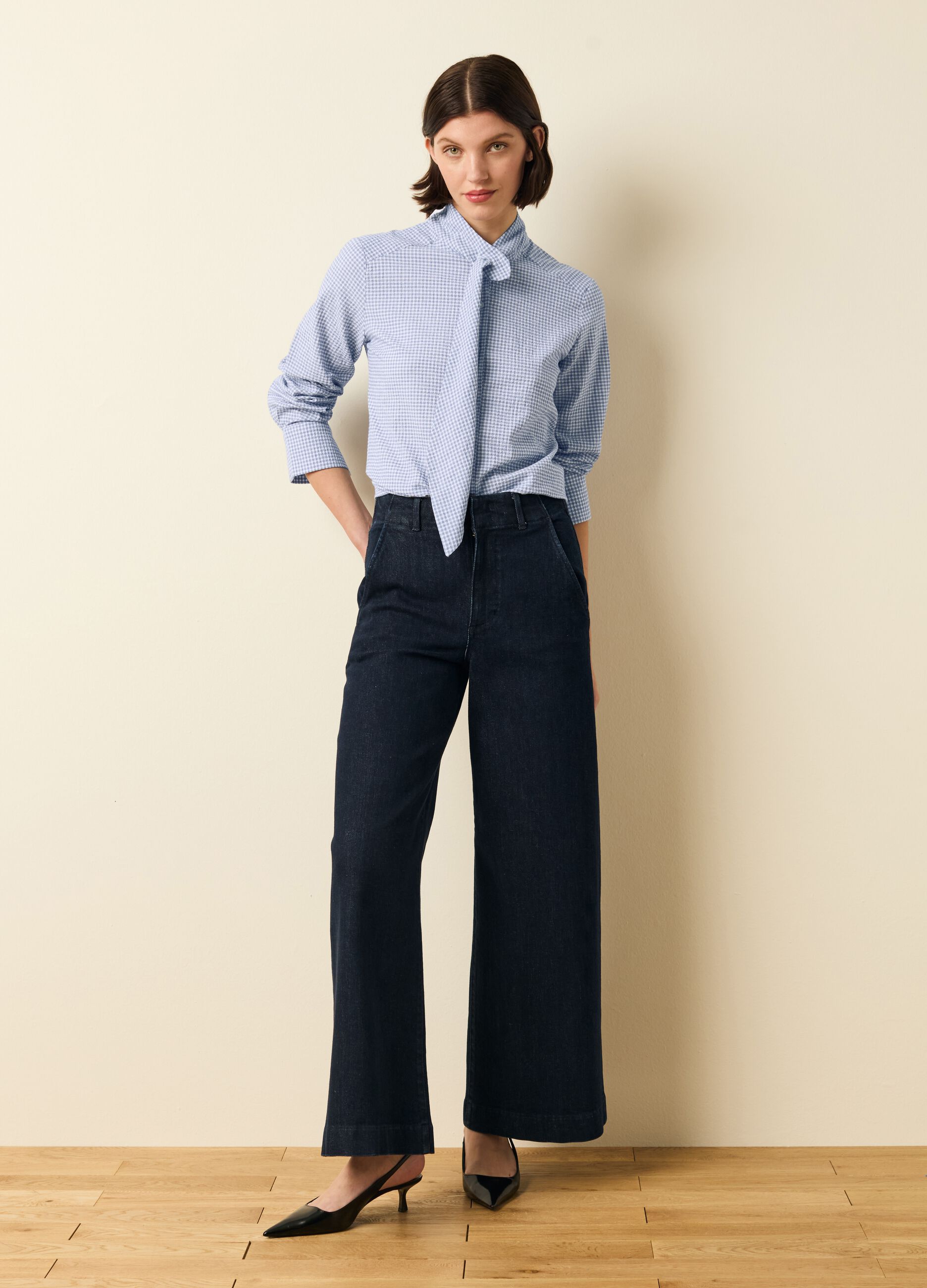 Check blouse with foulard
