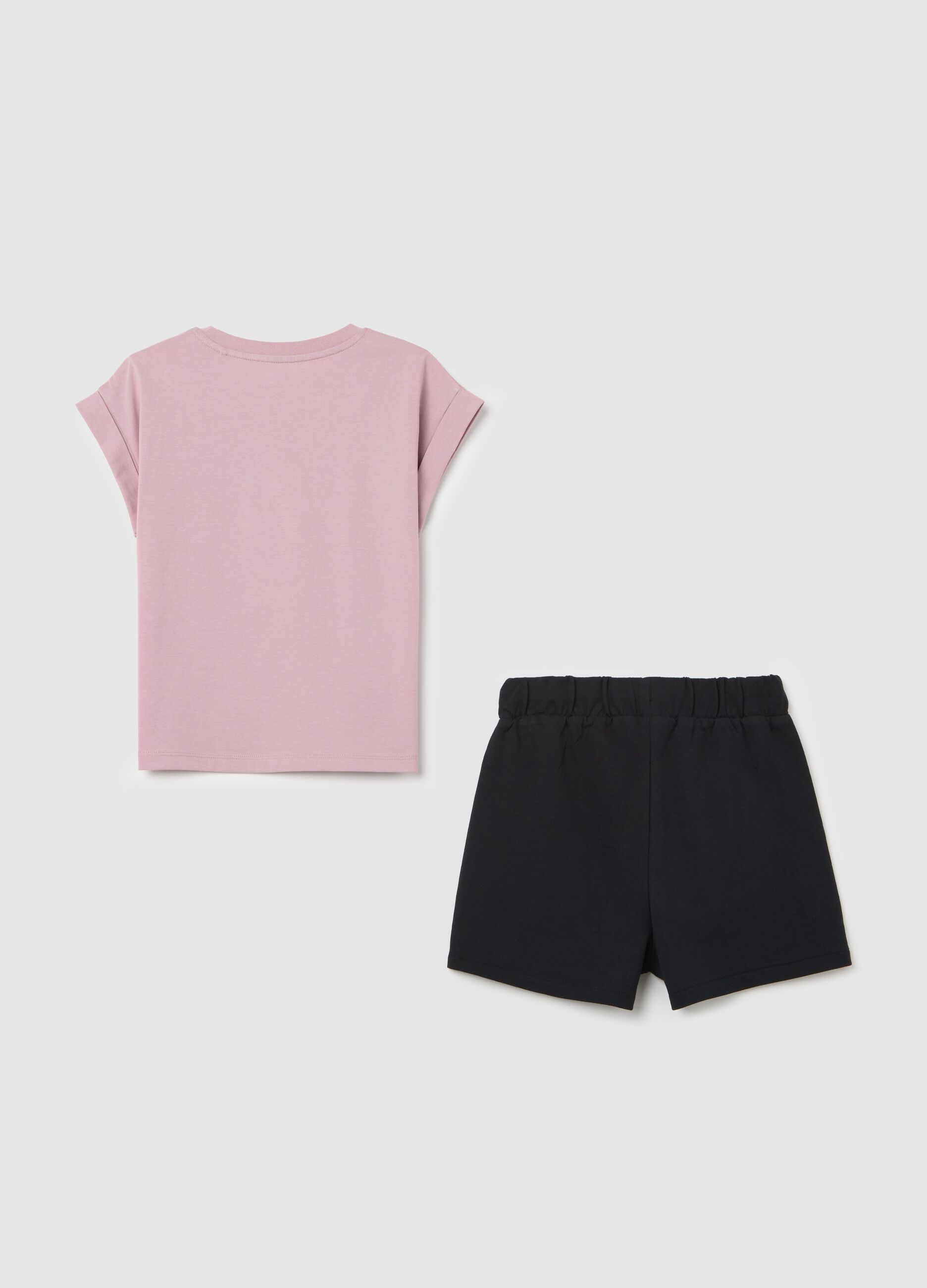 Black and pink jogging set in cotton with print