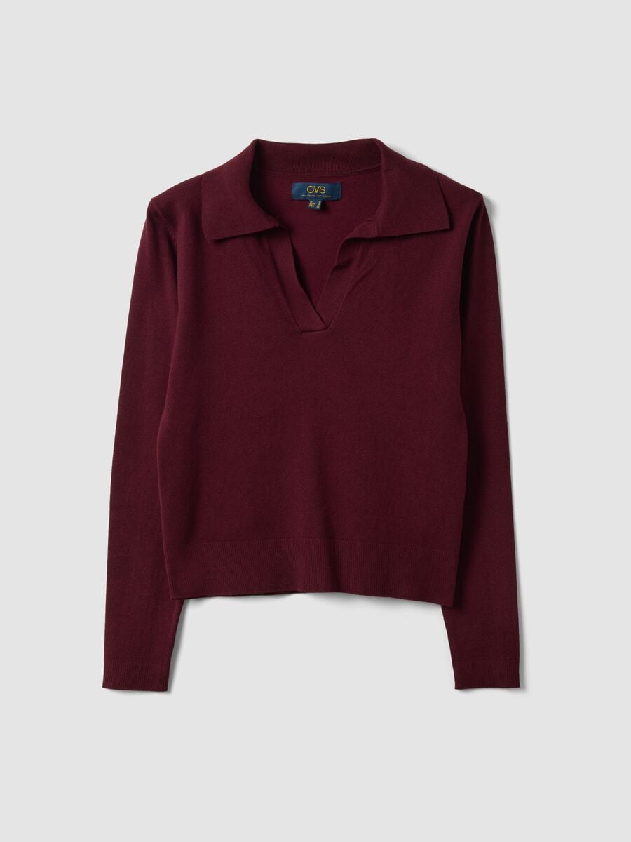 Maglia rossa in misto viscosa con colletto polo regular fit_4