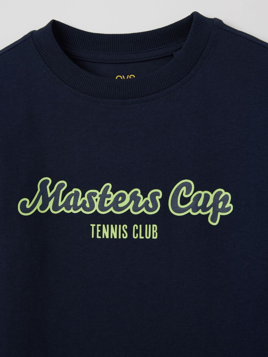Blue cotton T-shirt with lettering print_2