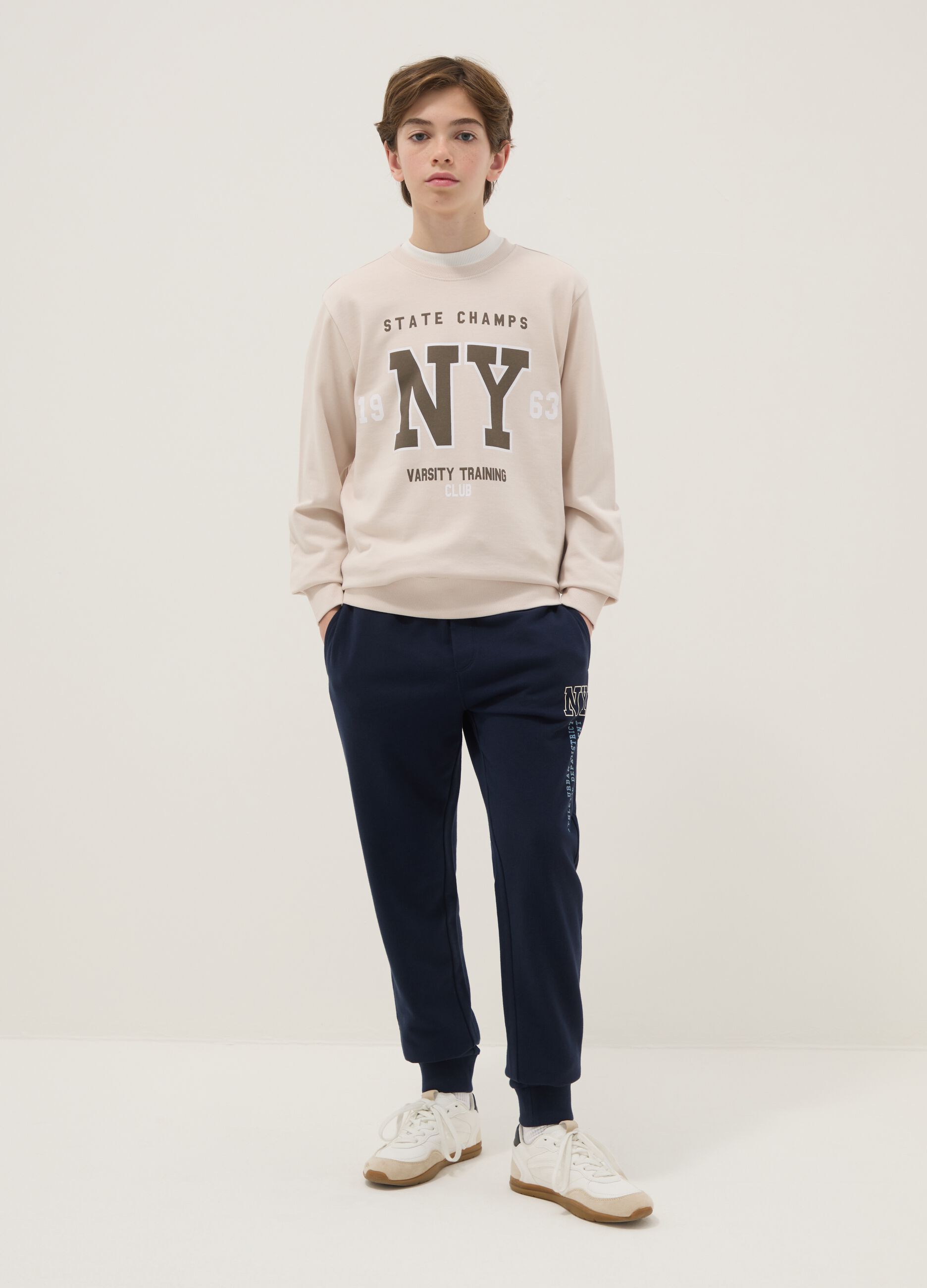 Regular fit boys' blue pure cotton joggers