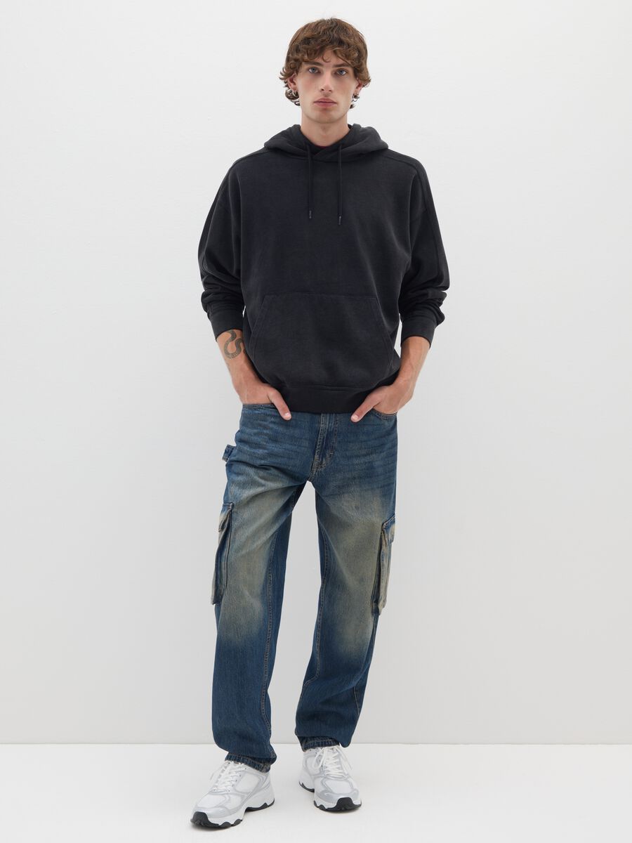 Felpa in misto cotone nero oversize_1
