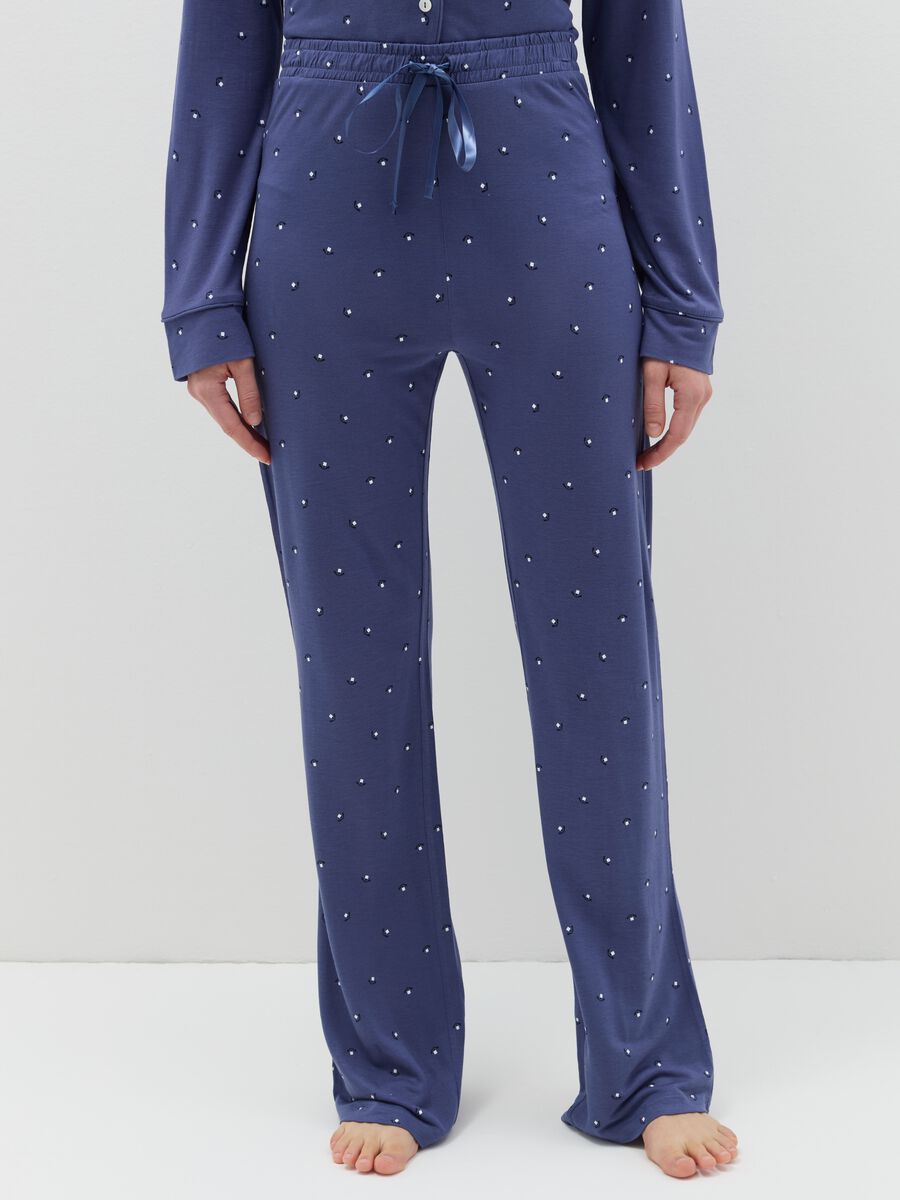Pyjama bottoms with drawstring and floral print_1