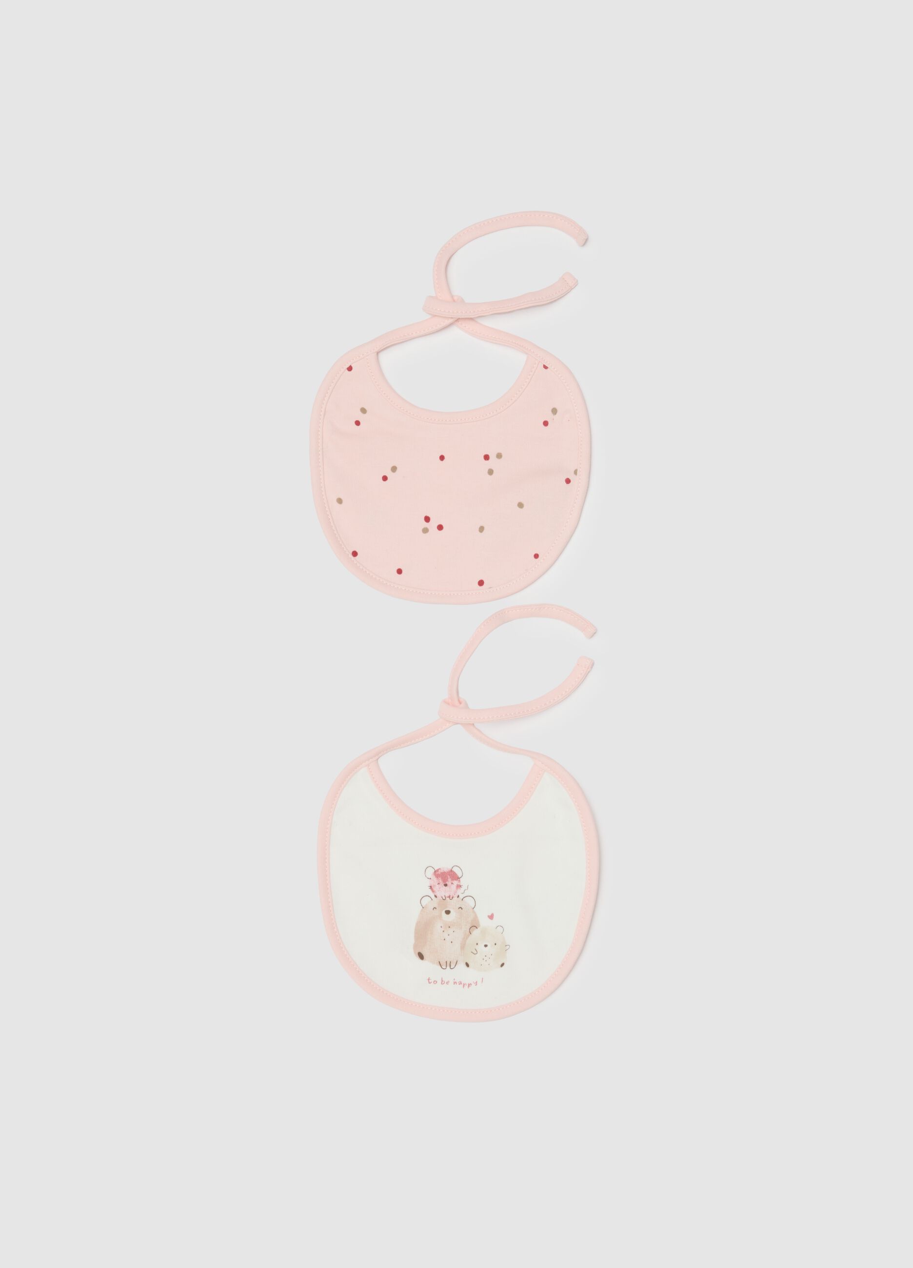 Set of two multicolour newborn bibs in pure cotton
