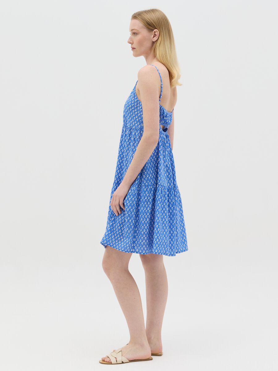 Light blue viscose dress with V neck and flounce_1