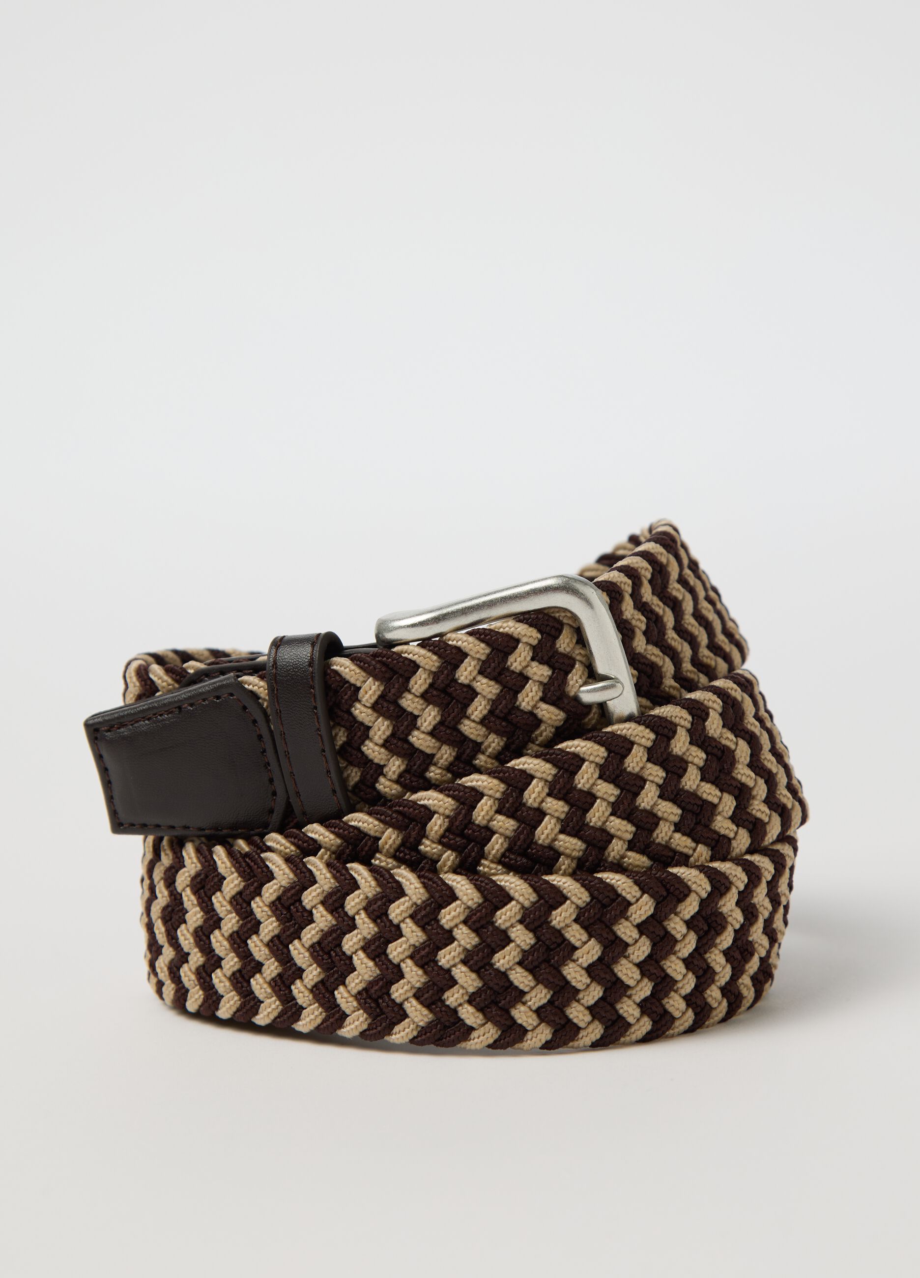Cintura intrecciata marrone e beige