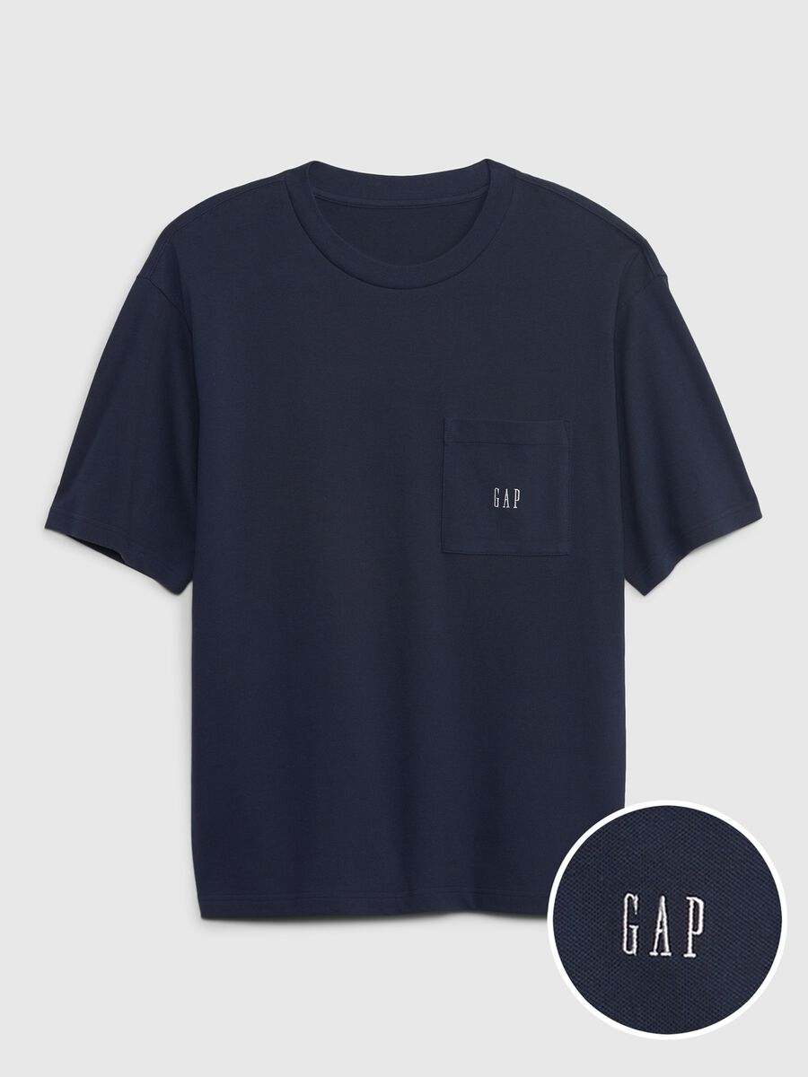 Piquet T-shirt with pocket and logo embroidery_0