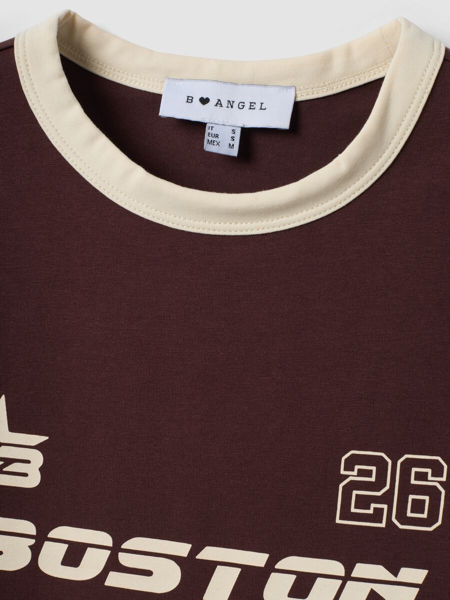 Brown cotton T-shirt with front graphic print and contrast trims_6