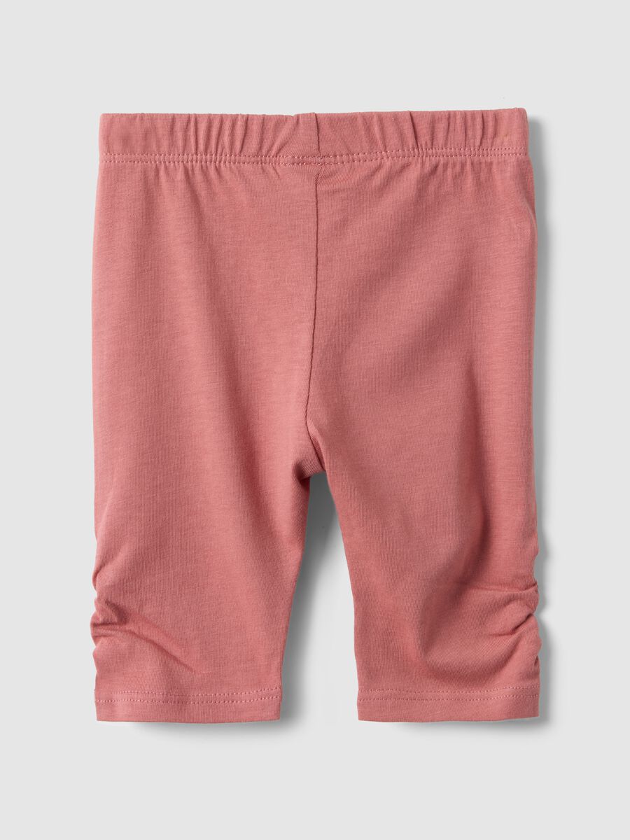 Leggings slim in puro cotone rosa da neonata con design stropicciato_1