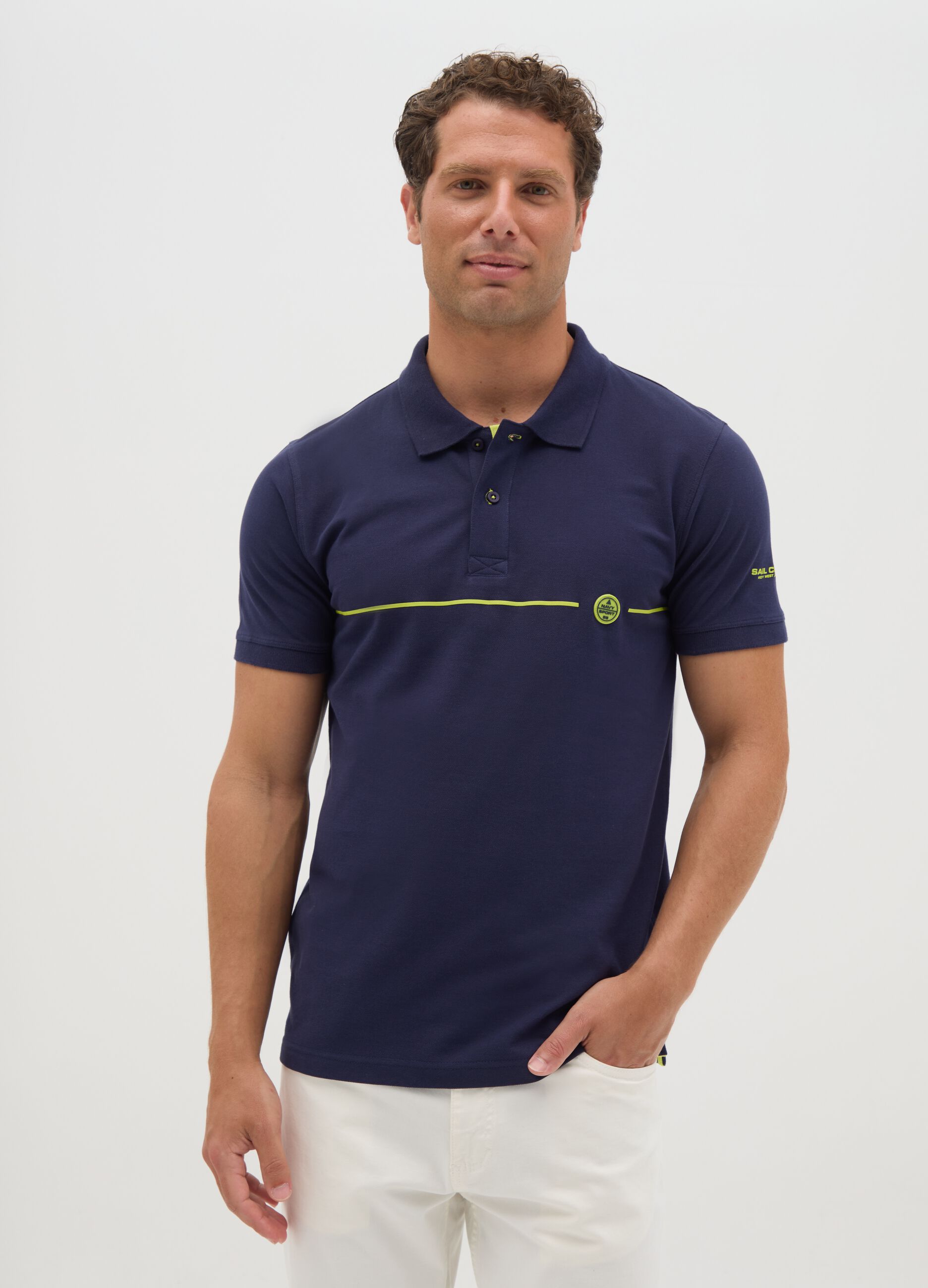 Polo da uomo in puro cotone blu navy