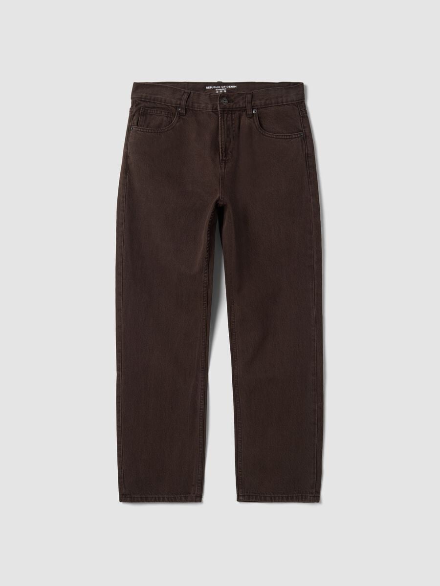 Jeans marroni in puro cotone straight fit_0