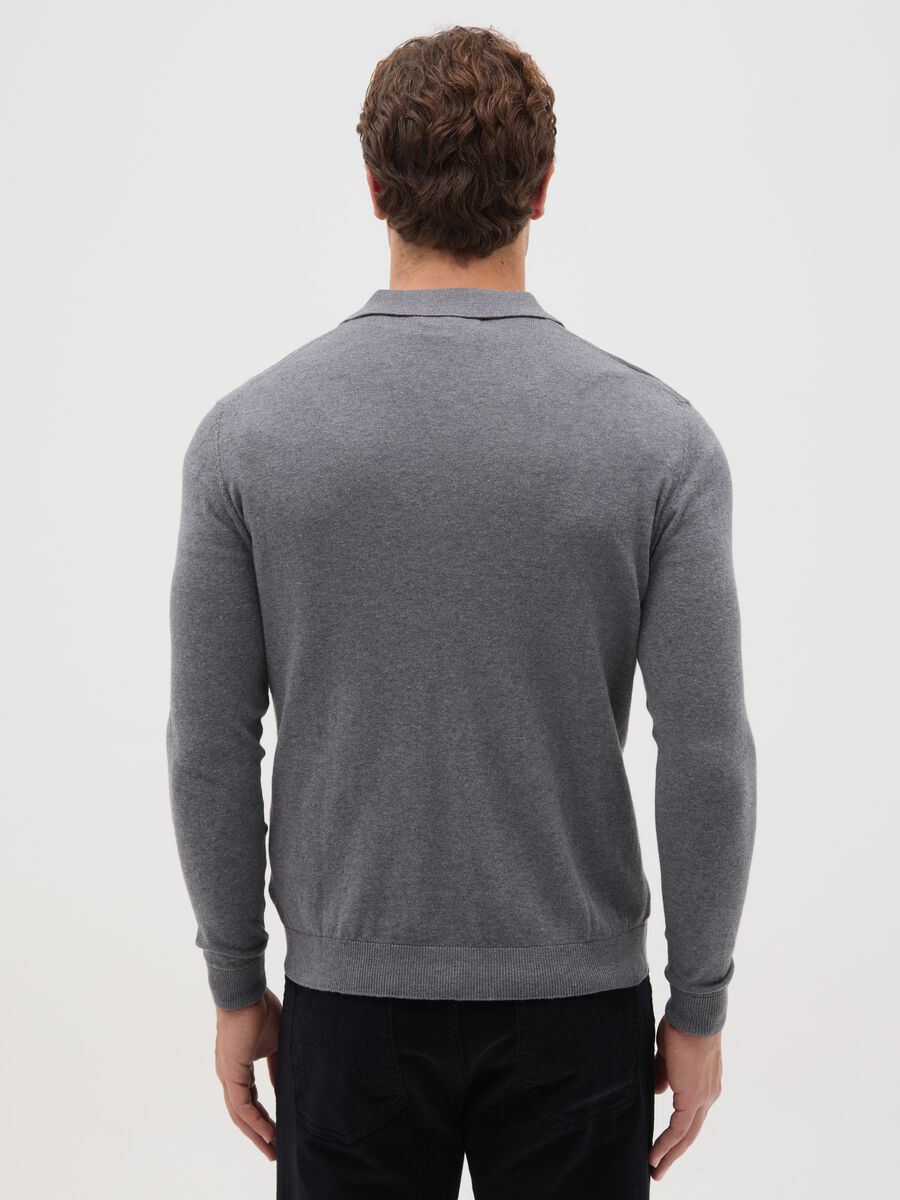 Grey long-sleeved polo in cotton and silk blend regular fit_2