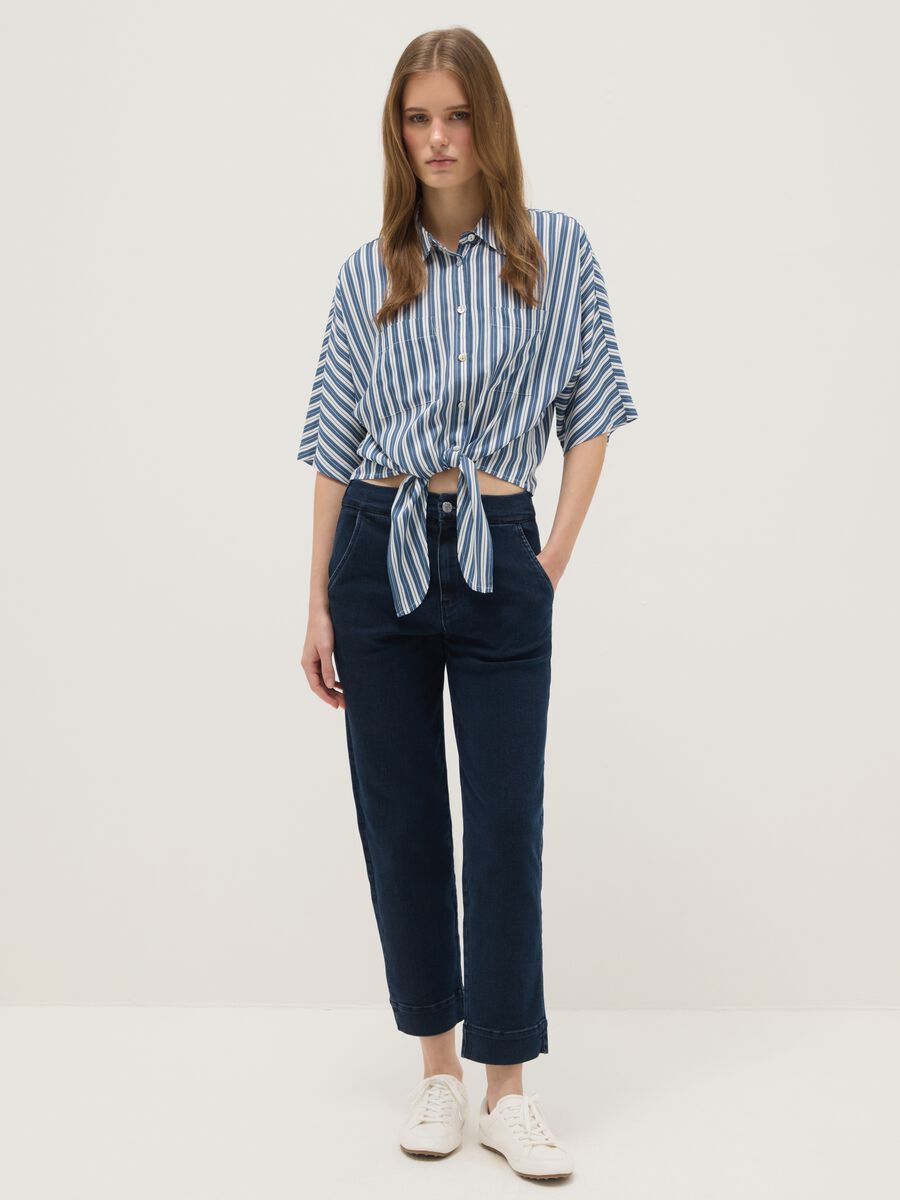 Camicia in pura viscosa a righe multicolor regular fit_1