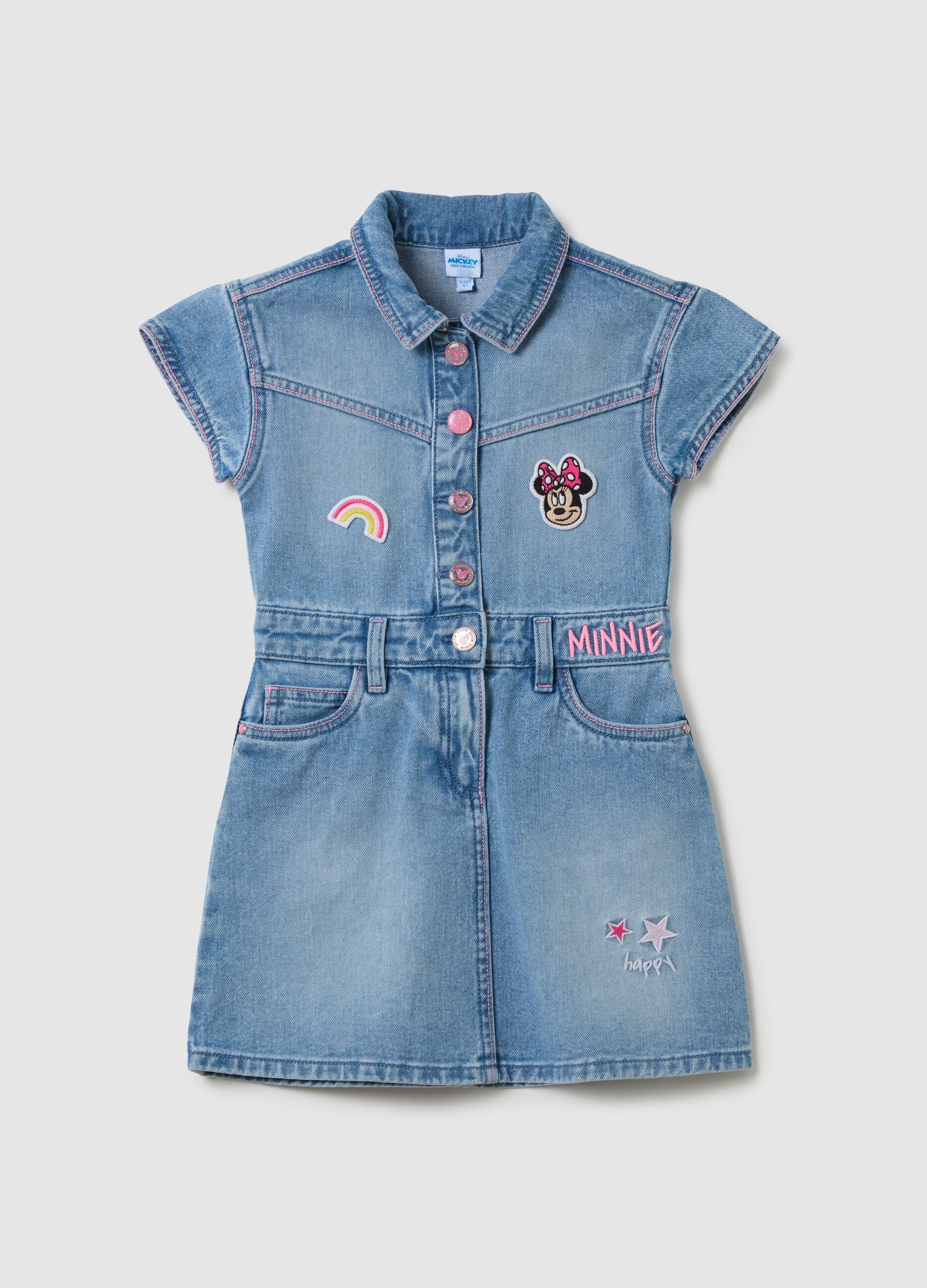 Denim dress with Minnie Mouse embroidery and patch