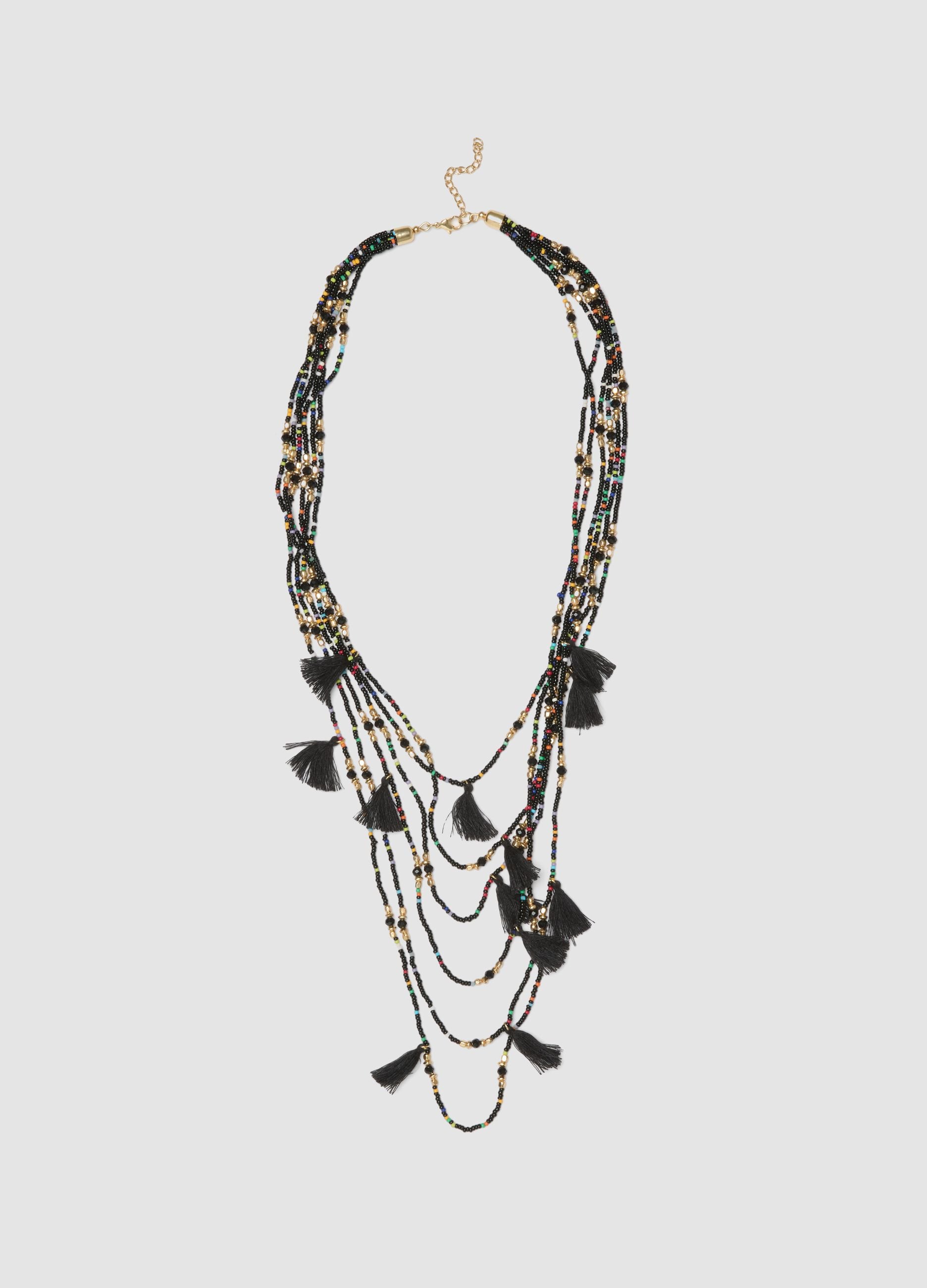 Multicolour necklace with black tassels