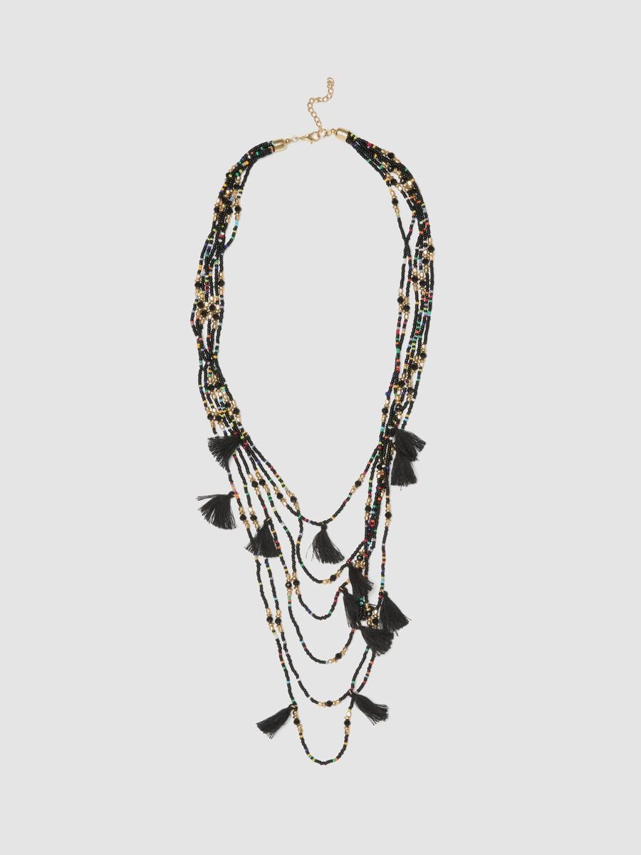 Multicolour necklace with black tassels_0