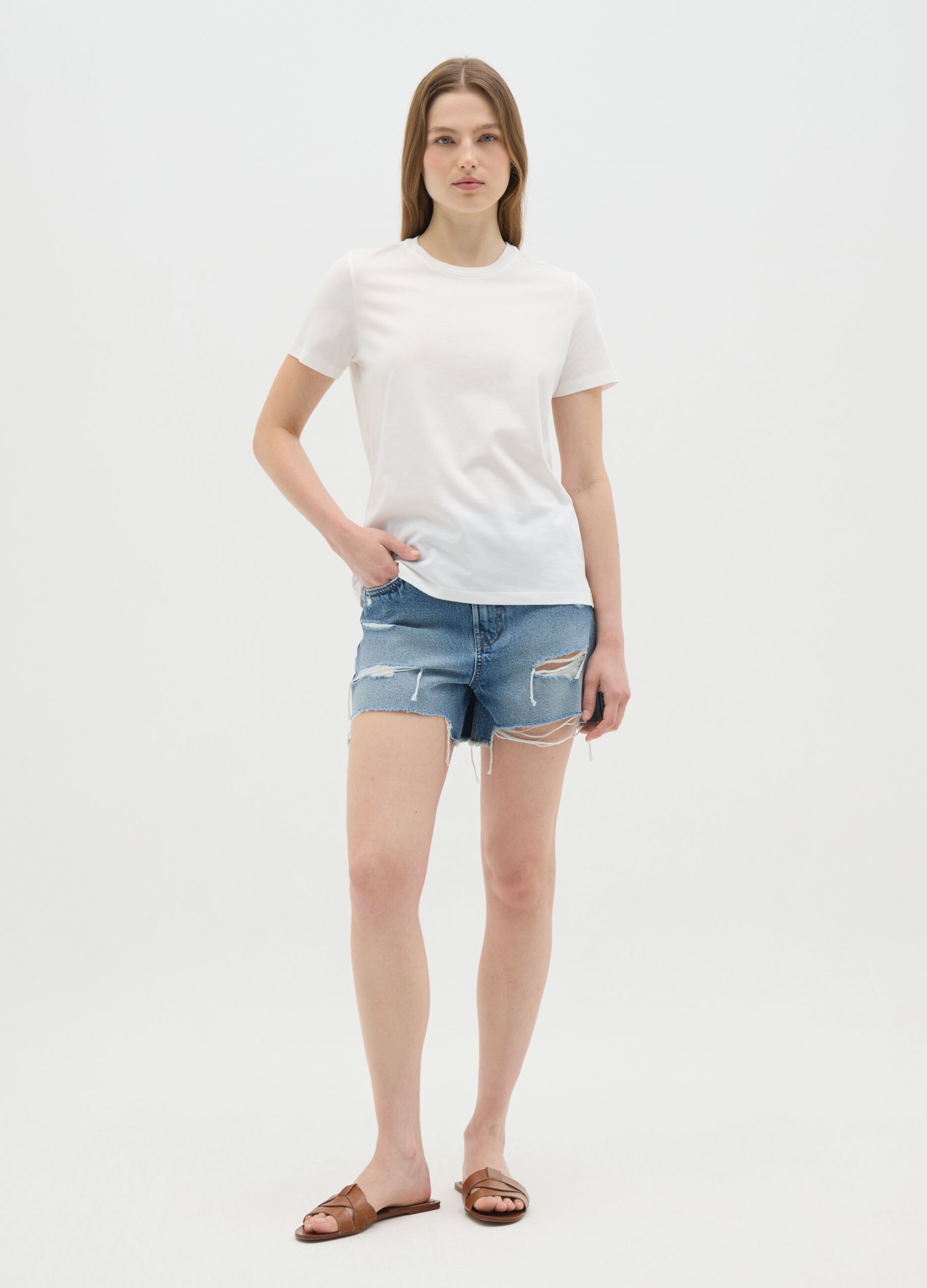 Women's pure cotton denim shorts regular fit