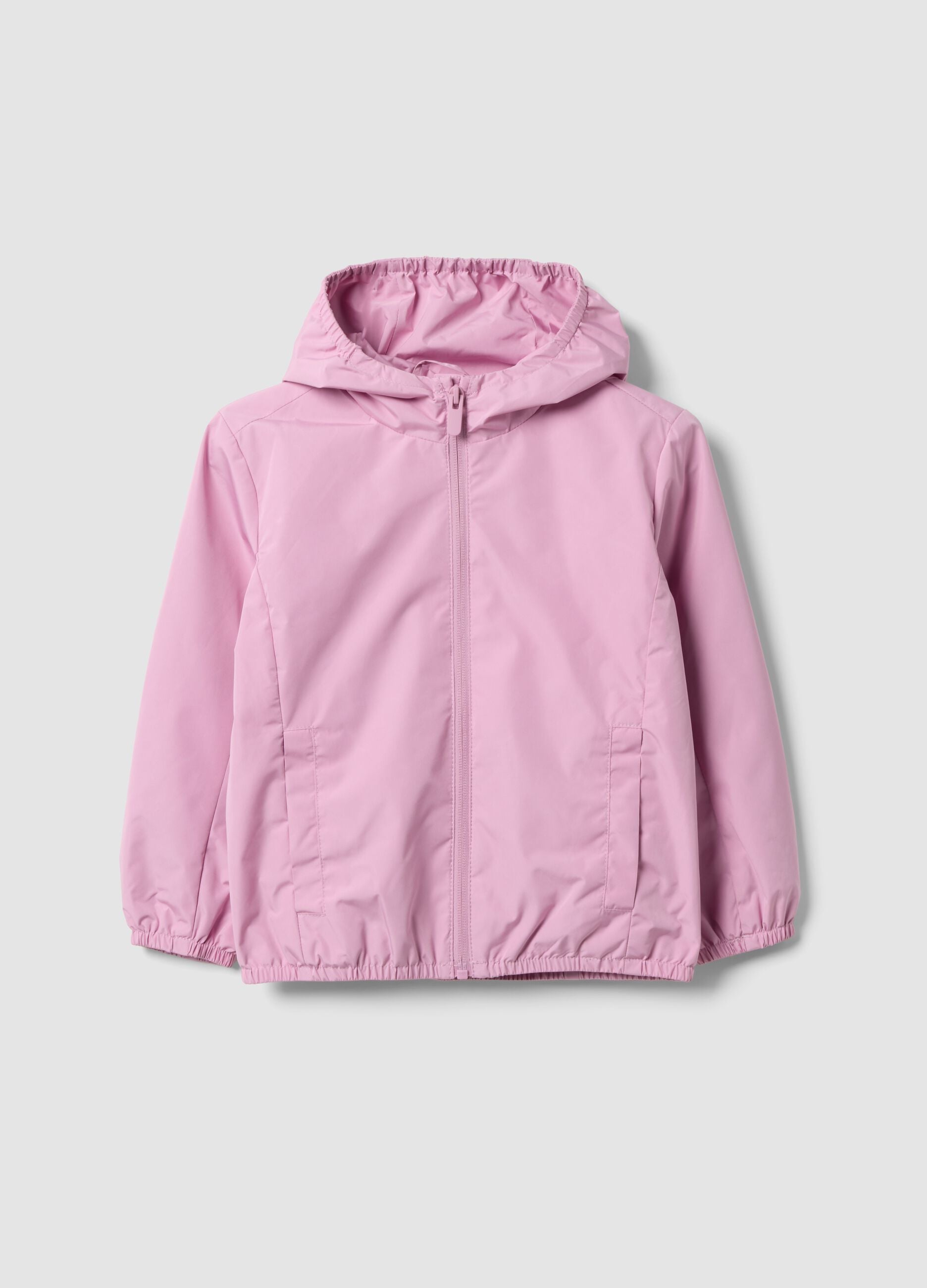 Pink hooded rain jacket with zip for girls, regular fit
