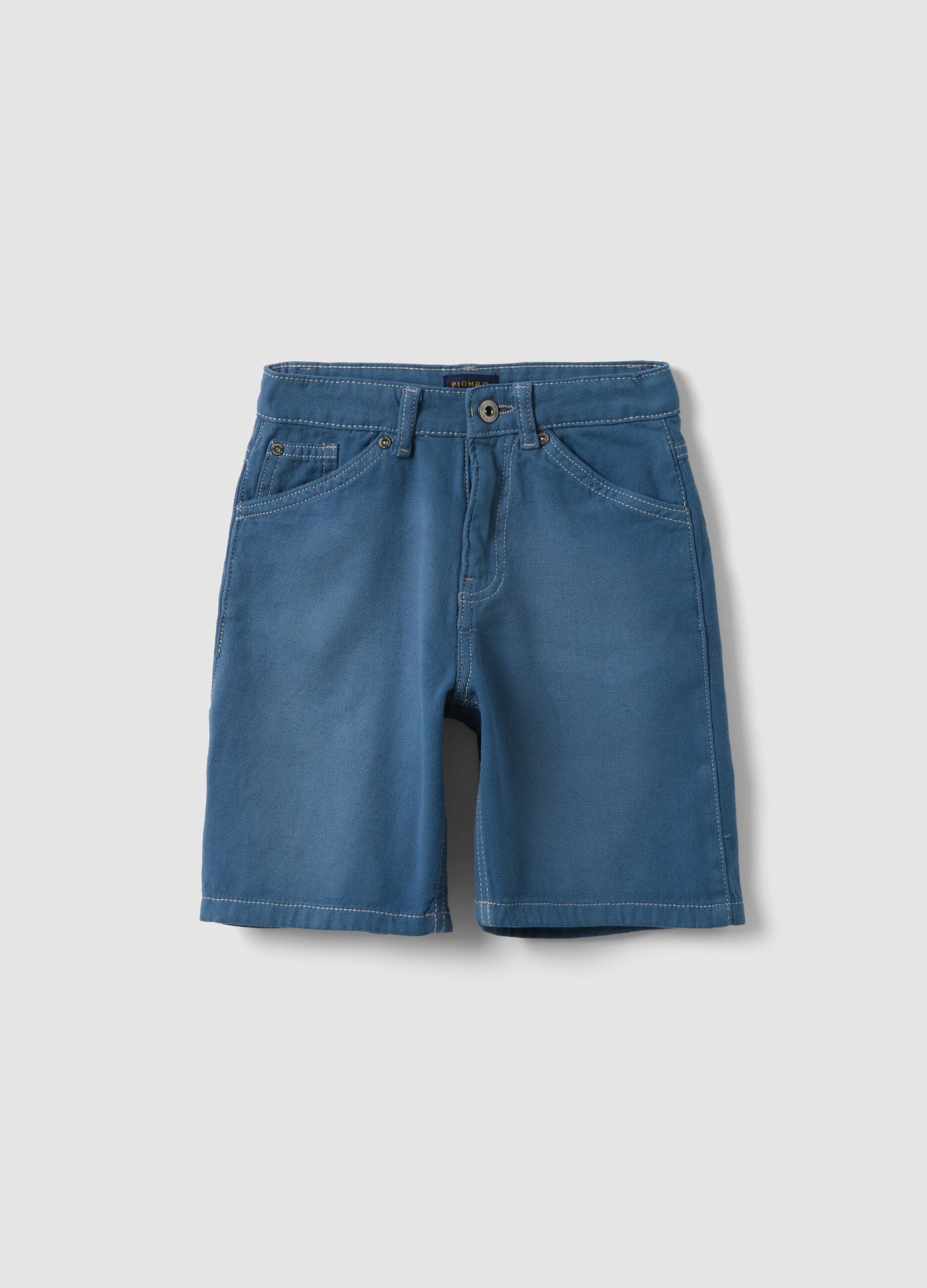 Shorts cargo in denim blu di puro cotone da bambino baggy fit