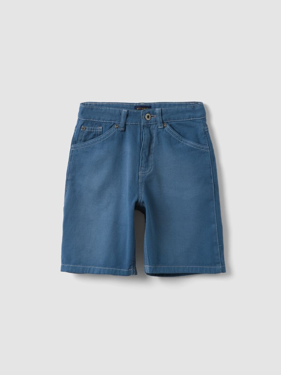 Blue denim cargo shorts in pure cotton for boys, baggy fit_3