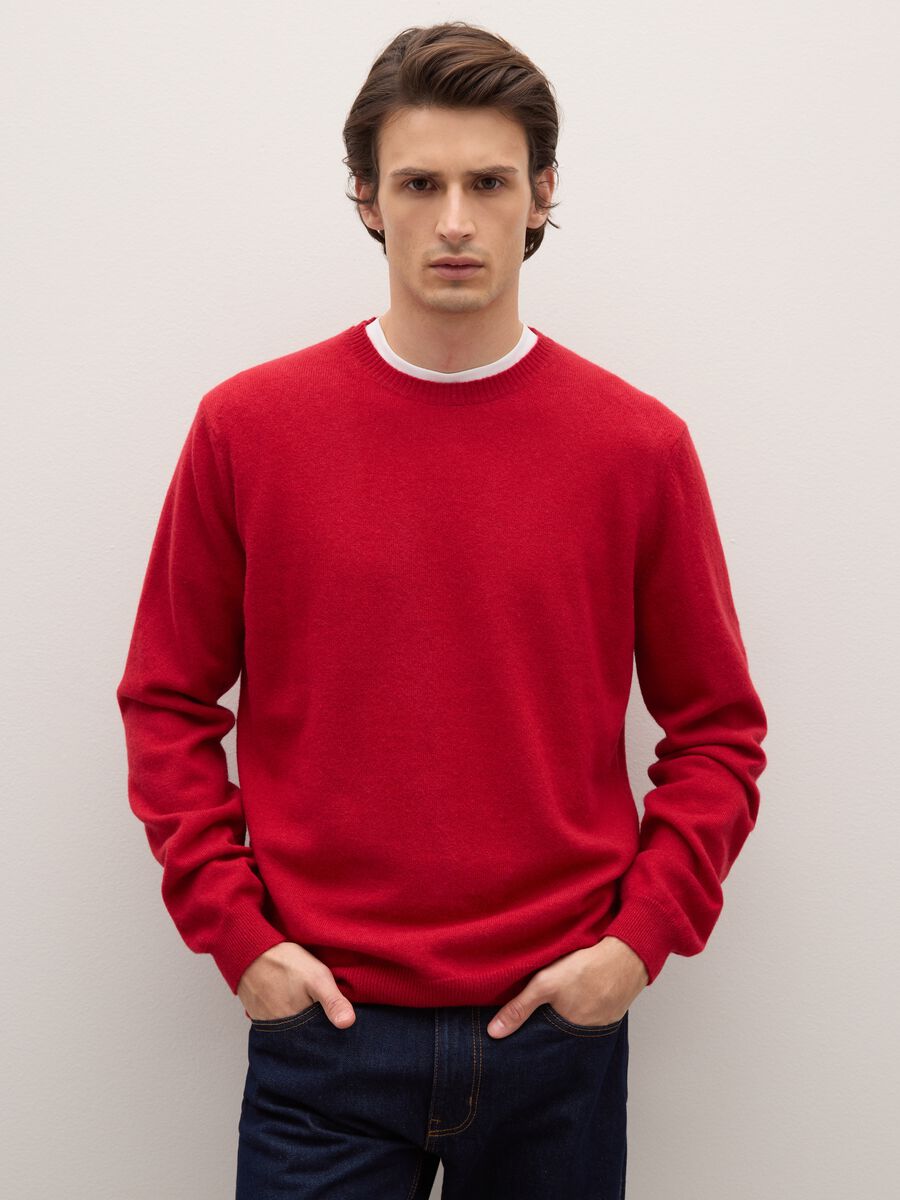 Red Crew Neck Pullover in Pure Lambswool Regular Fit_0