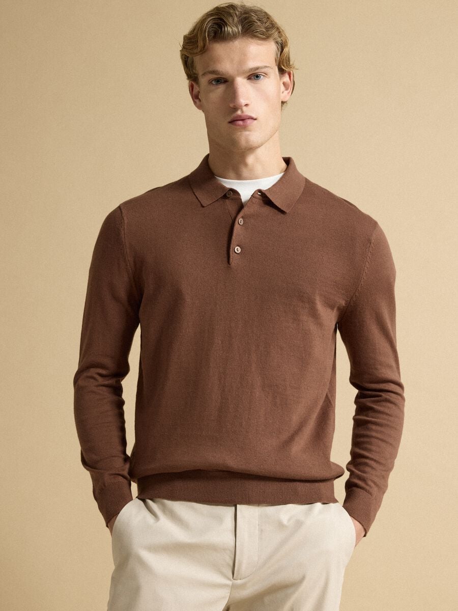 Polo marrone in misto cotone e cashmere a maniche lunghe regular fit_2