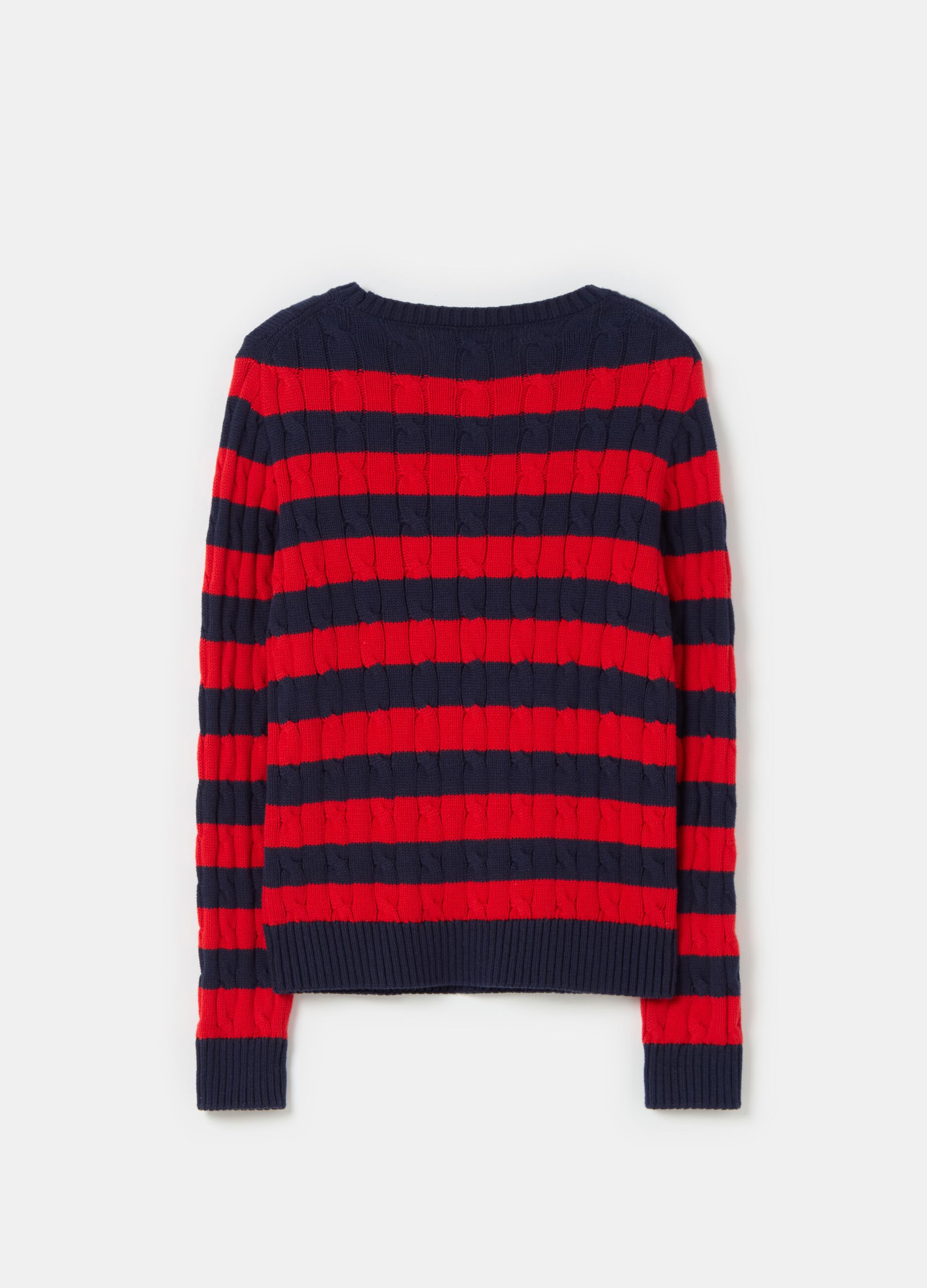 Striped pullover with cable-knit design