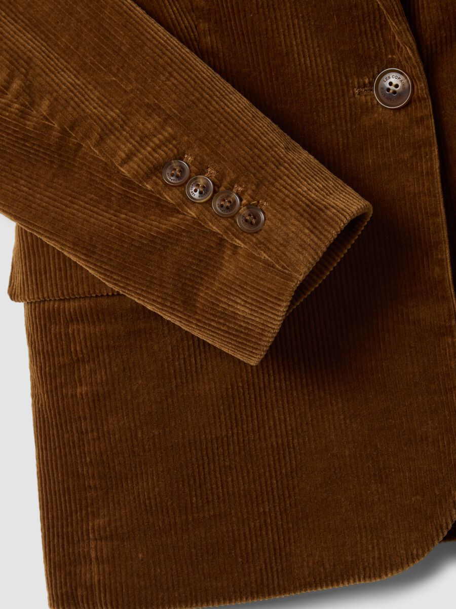 Blazer marrone in cotone elasticizzato foderato a coste con rever classico_1