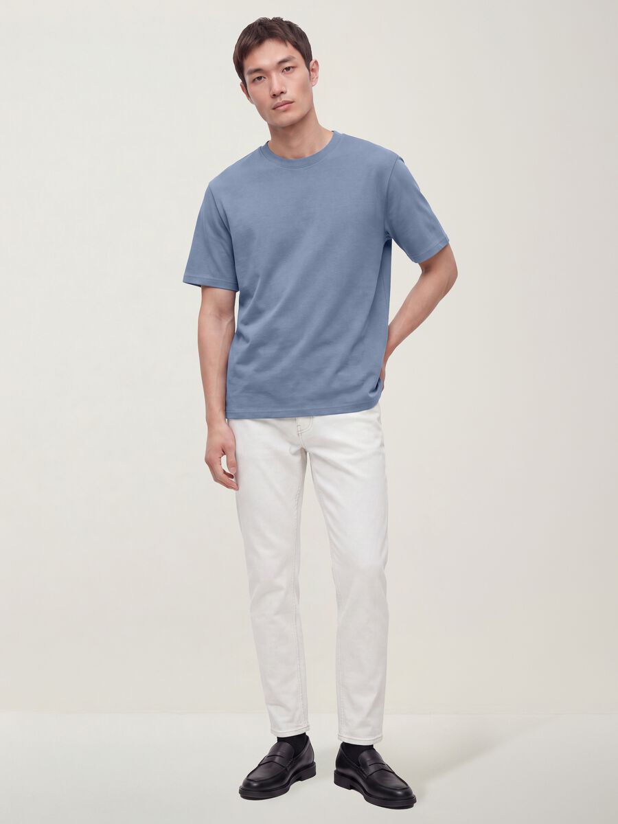 Blue pure cotton short-sleeve relaxed fit T-shirt_3