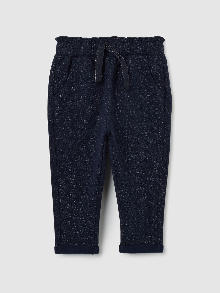 Pantaloni da bimba in cotone elasticizzato blu regular fit con glitter_0